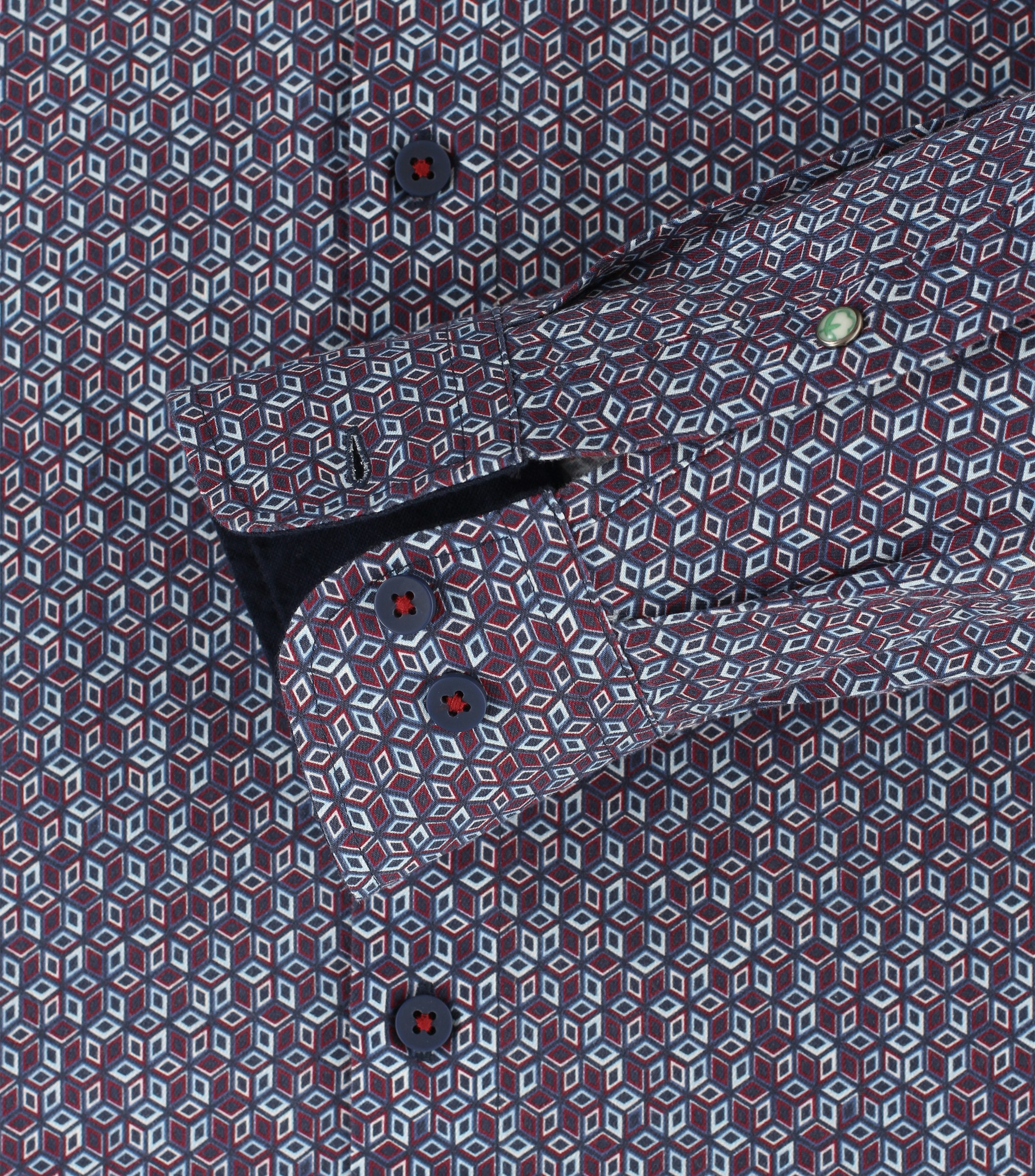 Redmond modern fit overhemd, popeline, rood dessin - 242100110-50