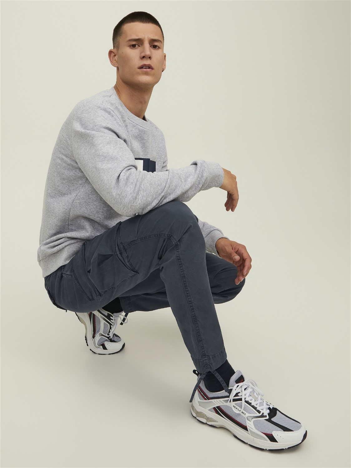 JACK & JONES Ace Tucker Cargoa loose fit, heren cargo broek, donkergrijs