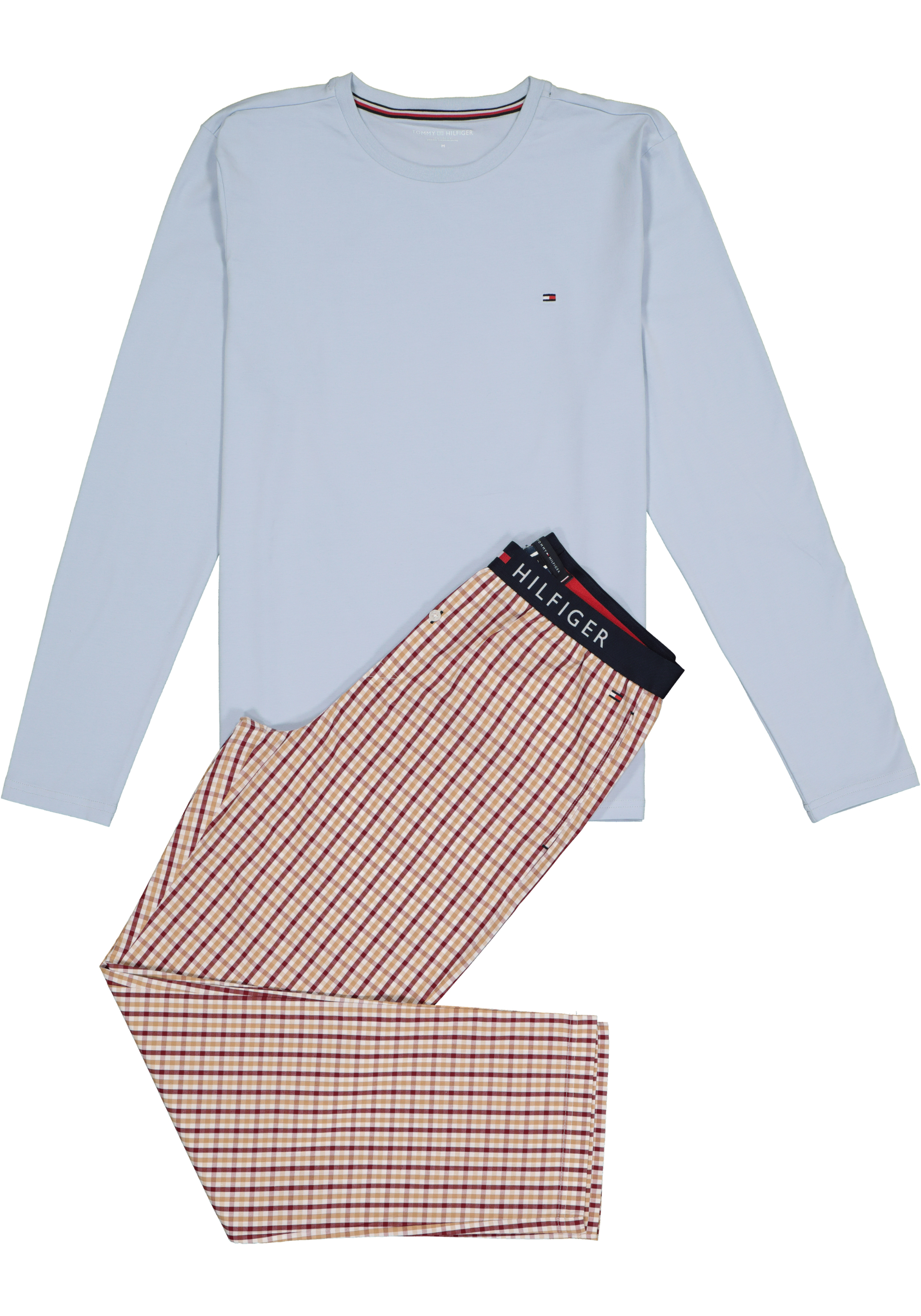 Tommy Hilfiger heren pyjama O-hals, woven set,  blauw