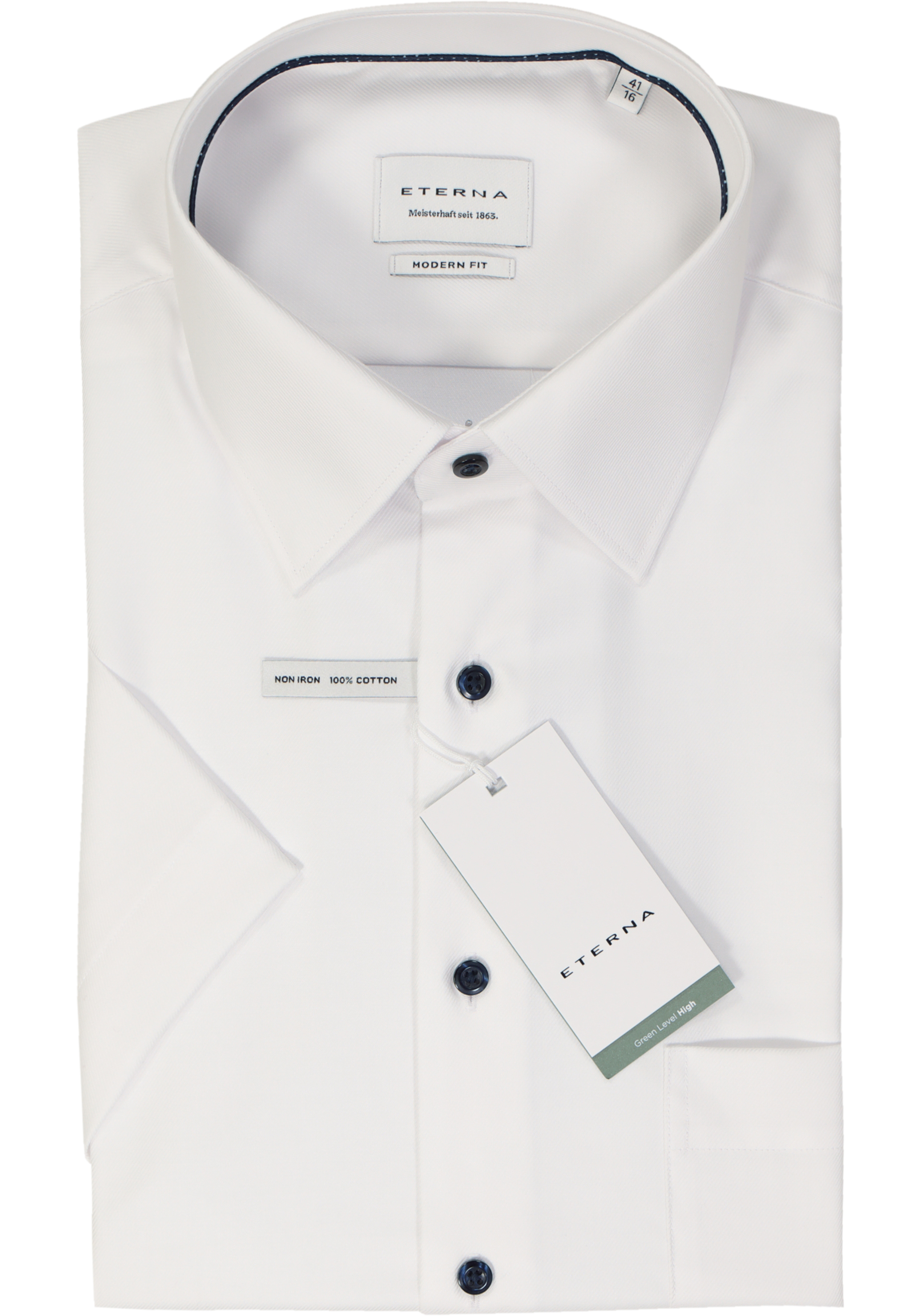 ETERNA modern fit overhemd korte mouw, twill, wit