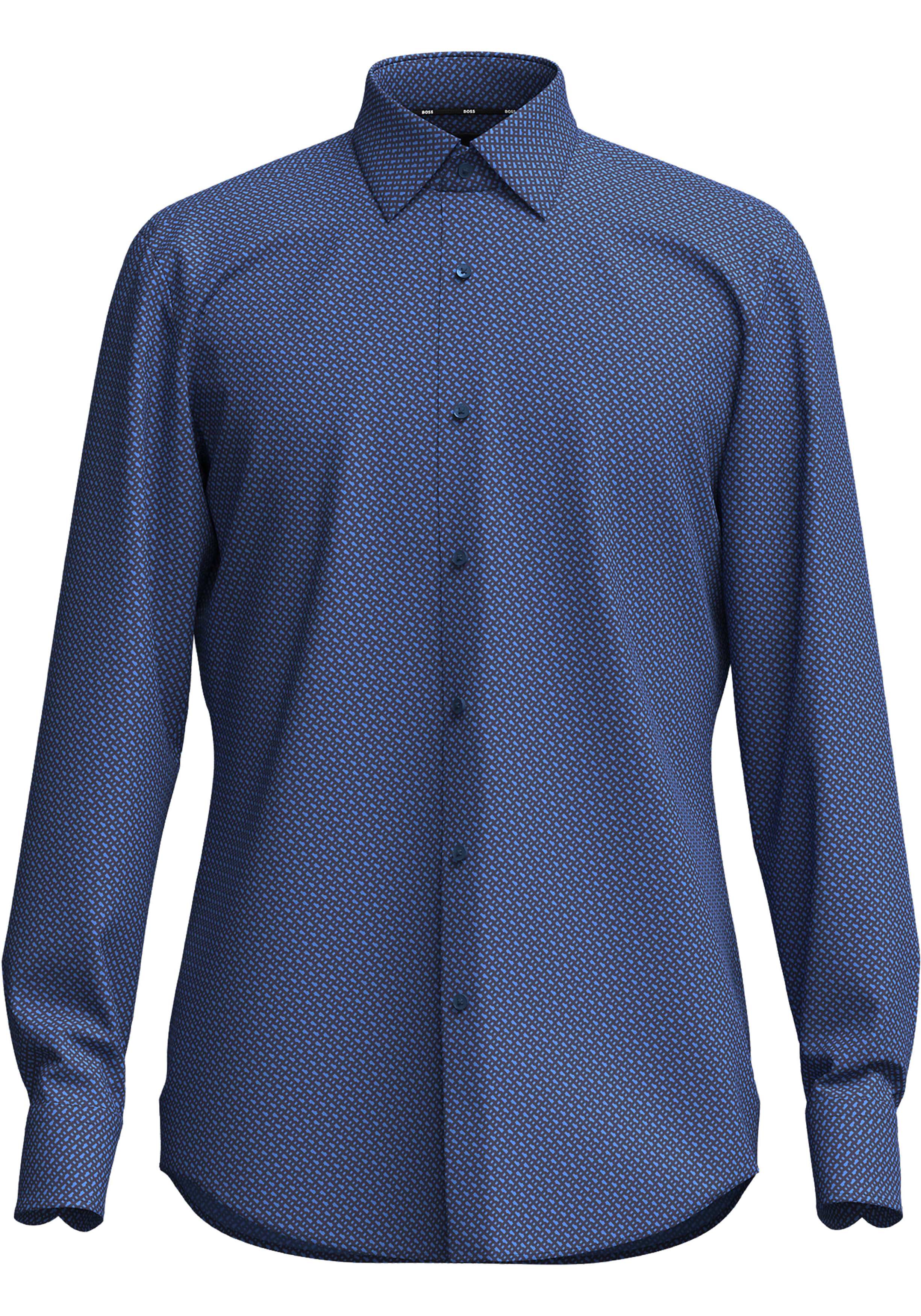 HUGO BOSS Hank slim fit overhemd, popeline, blauw dessin