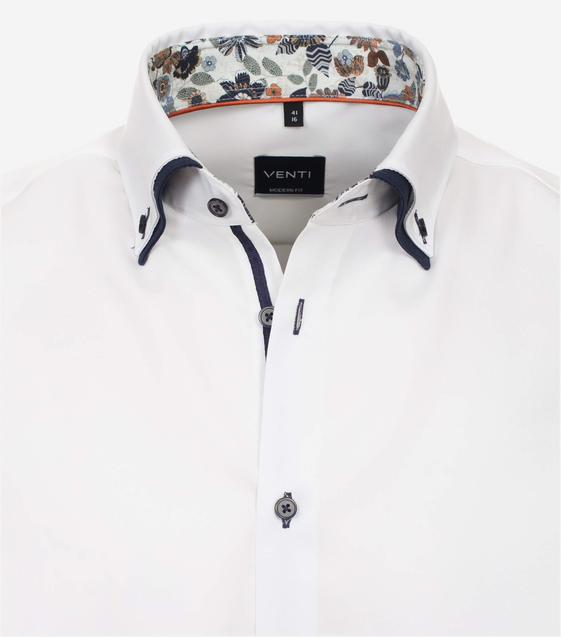 VENTI modern fit overhemd, korte mouw, twill, wit