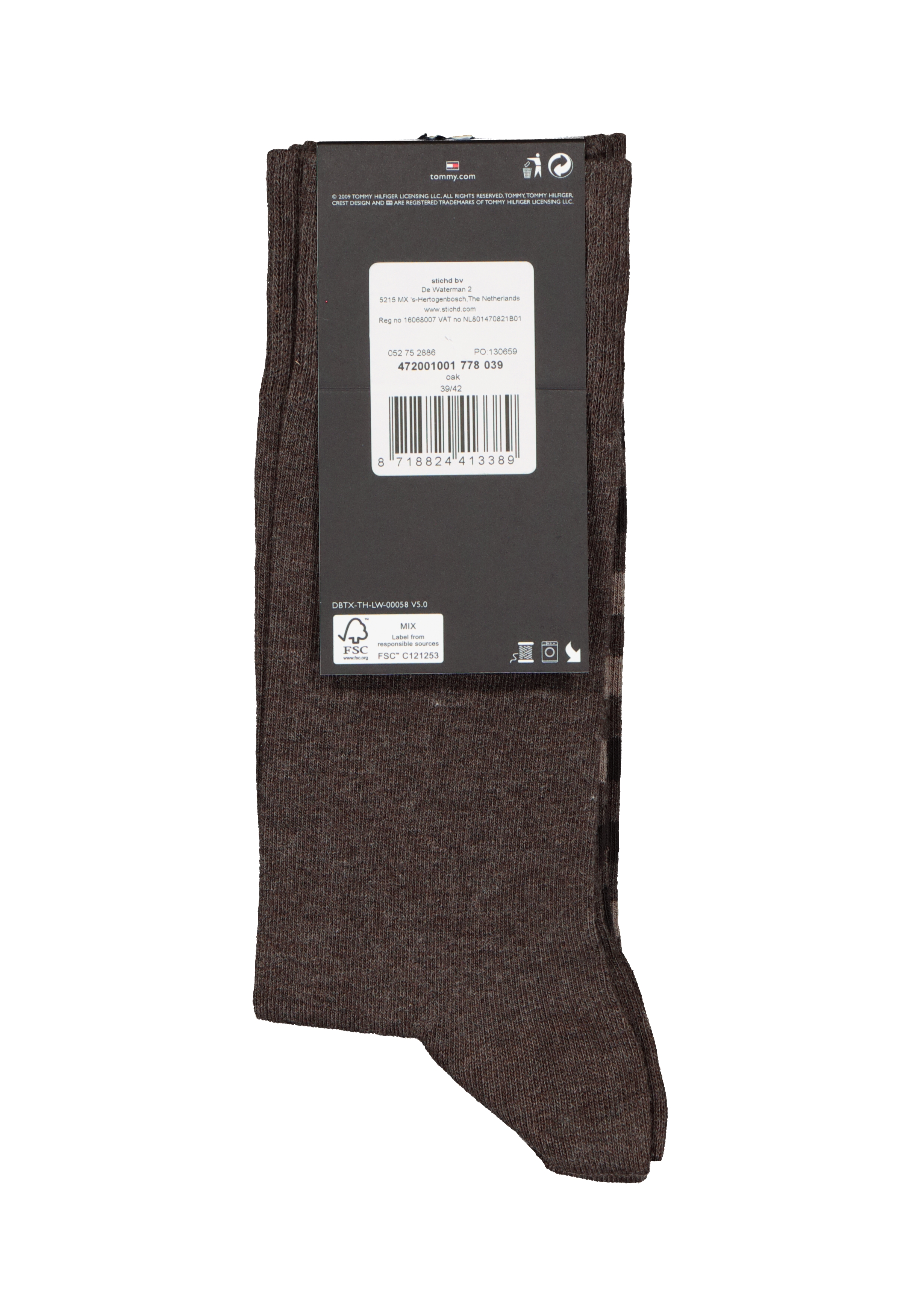 Tommy Hilfiger Duo Stripe Socks (2-pack), herensokken katoen, gestreept en uni, bruin