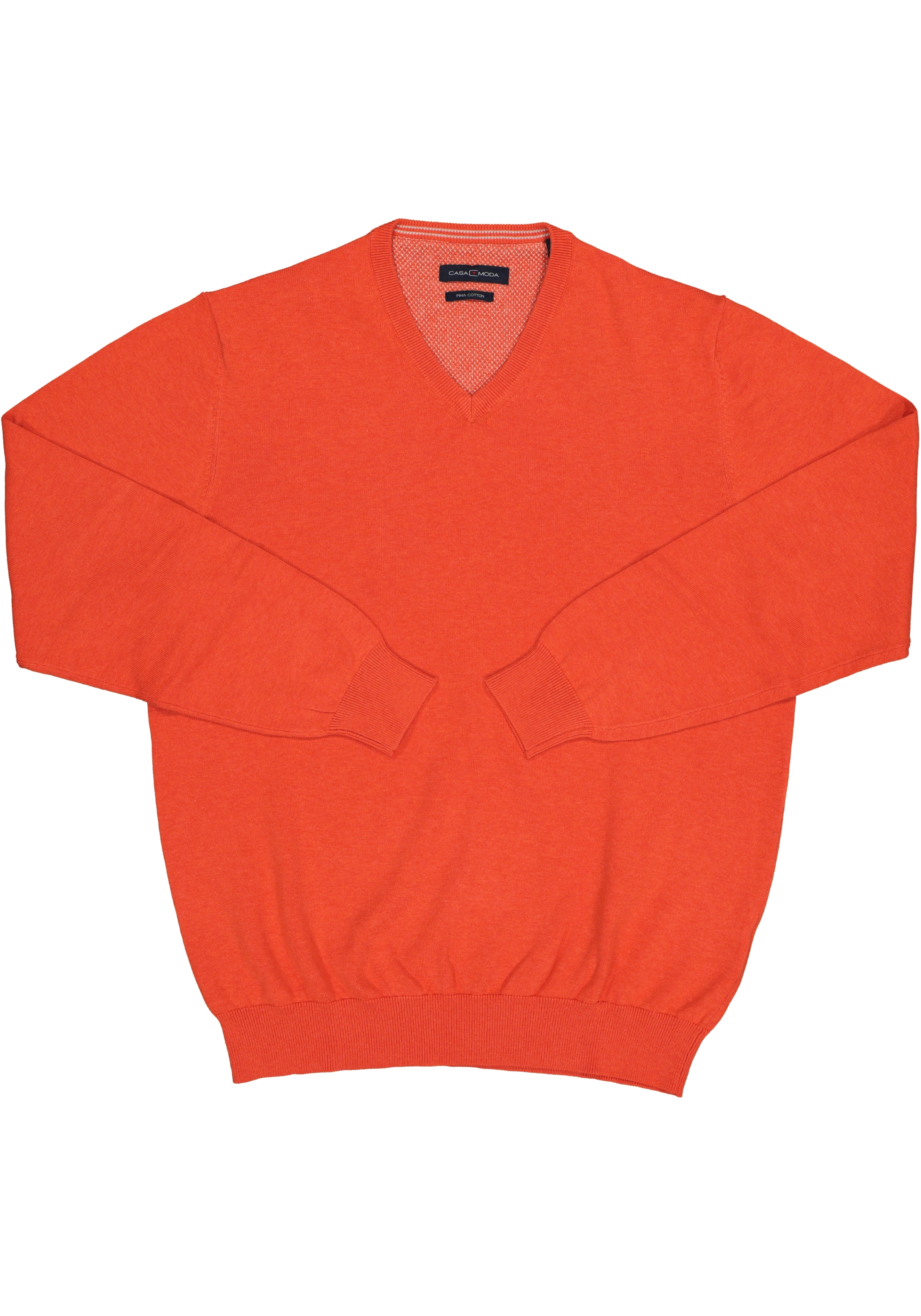 Casa Moda heren trui katoen V-hals, oranje-rood