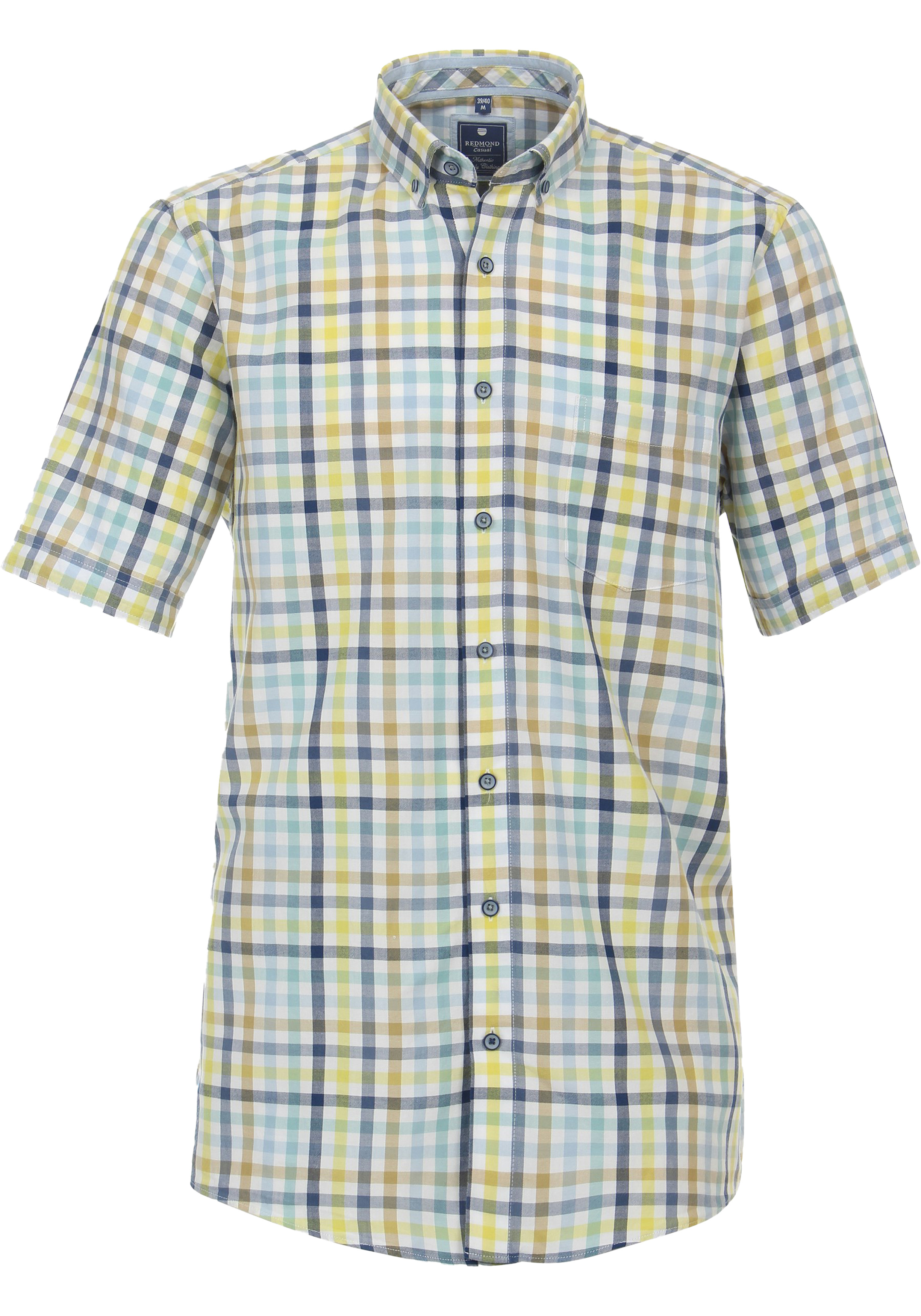 Redmond comfort fit overhemd, korte mouw, popeline, blauw geruit