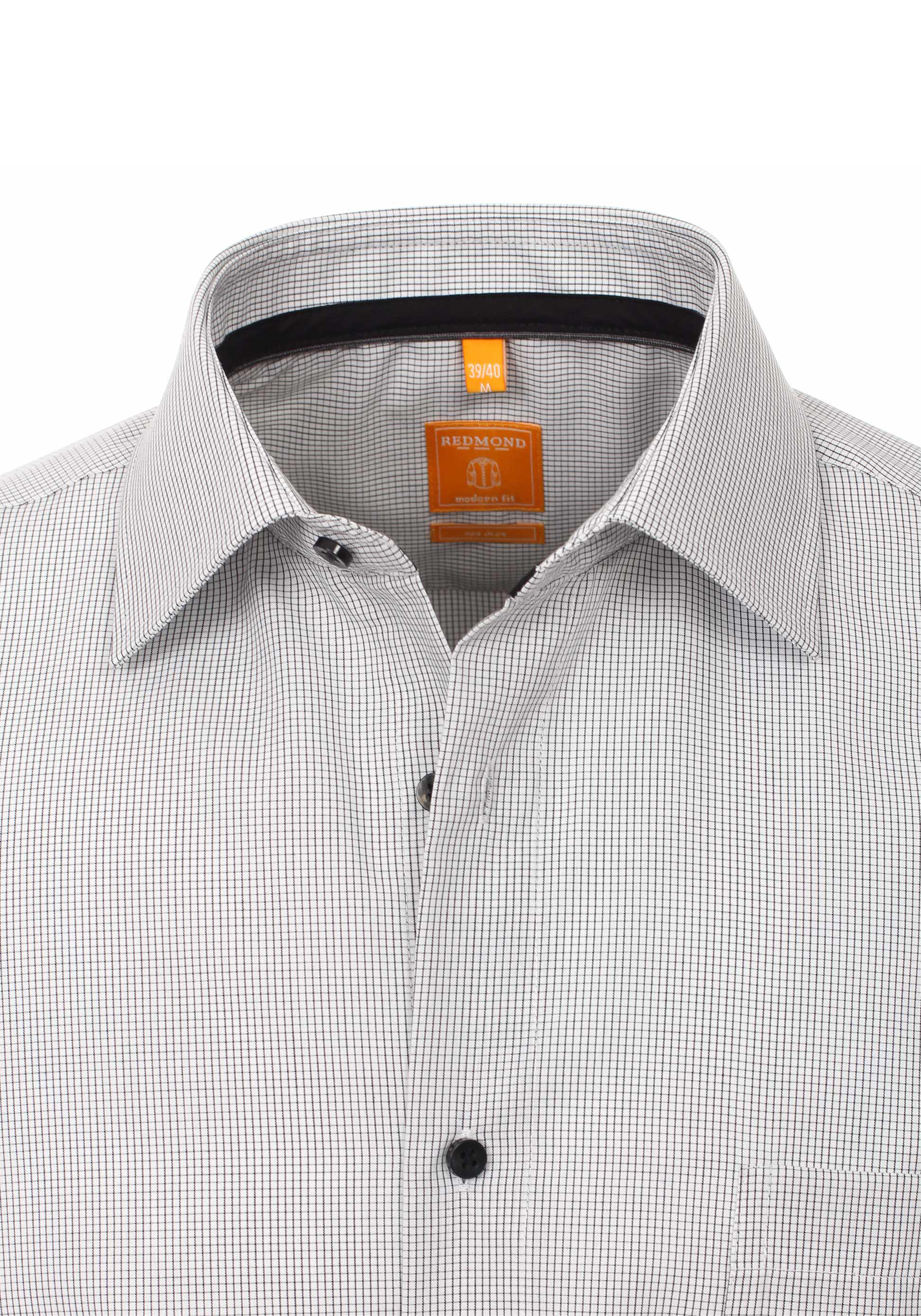 Redmond modern fit overhemd, zwart-wit geruit