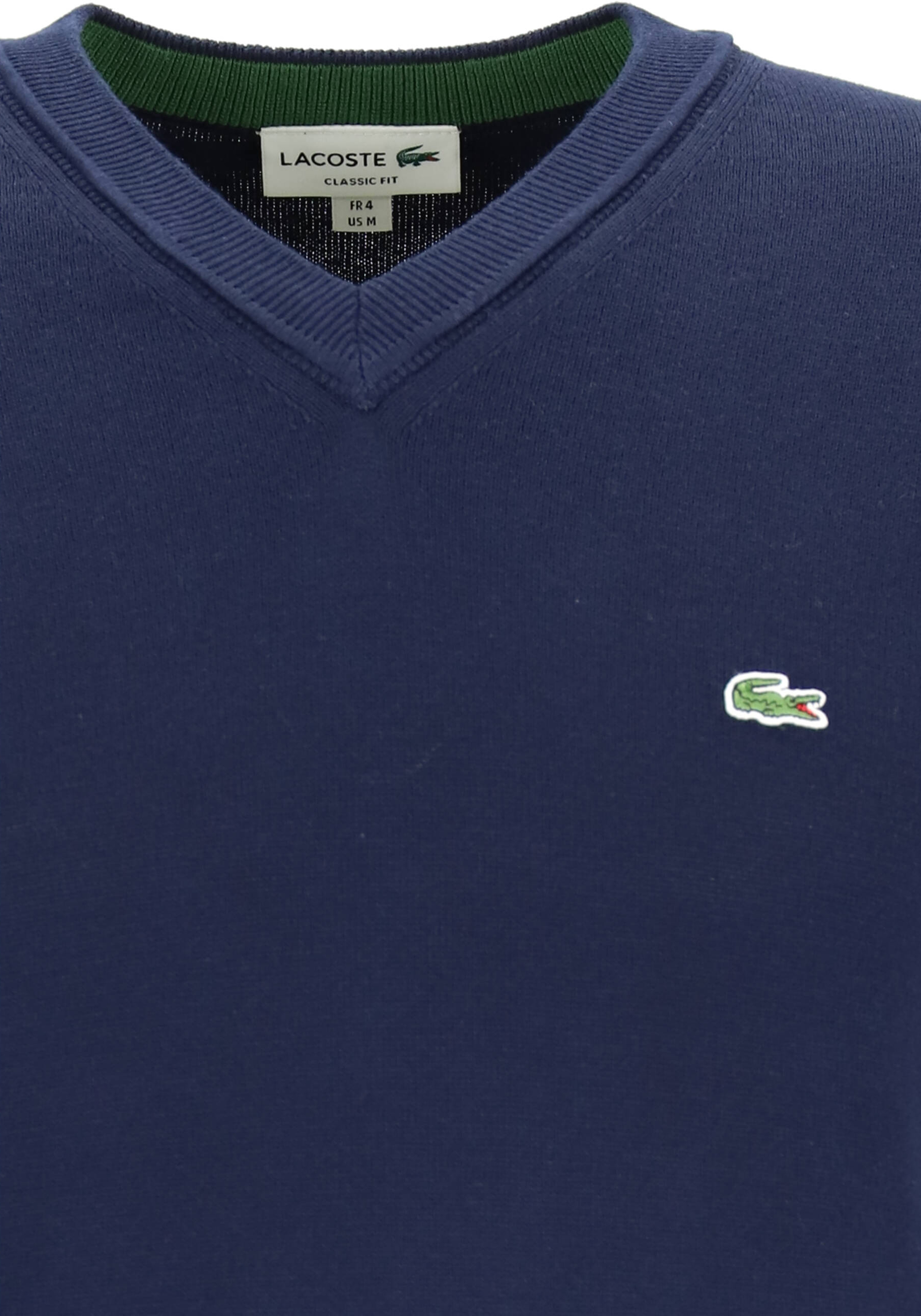 Lacoste trui katoen V-hals, gebreide heren trui, donkerblauw