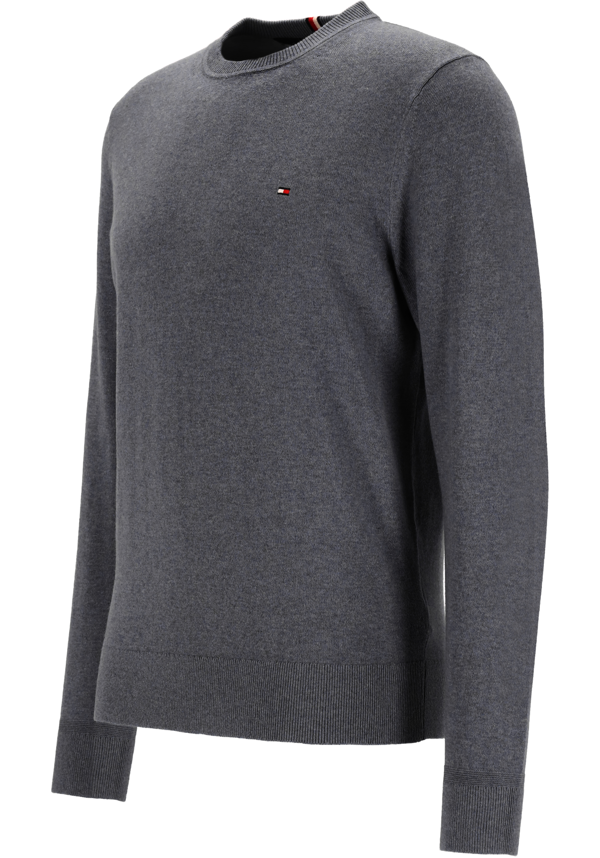 Tommy Hilfiger O-hals trui katoen met kasjmier, Pima Organic Cotton Cashmere, donkergrijs melange (Dark Grey Heather)