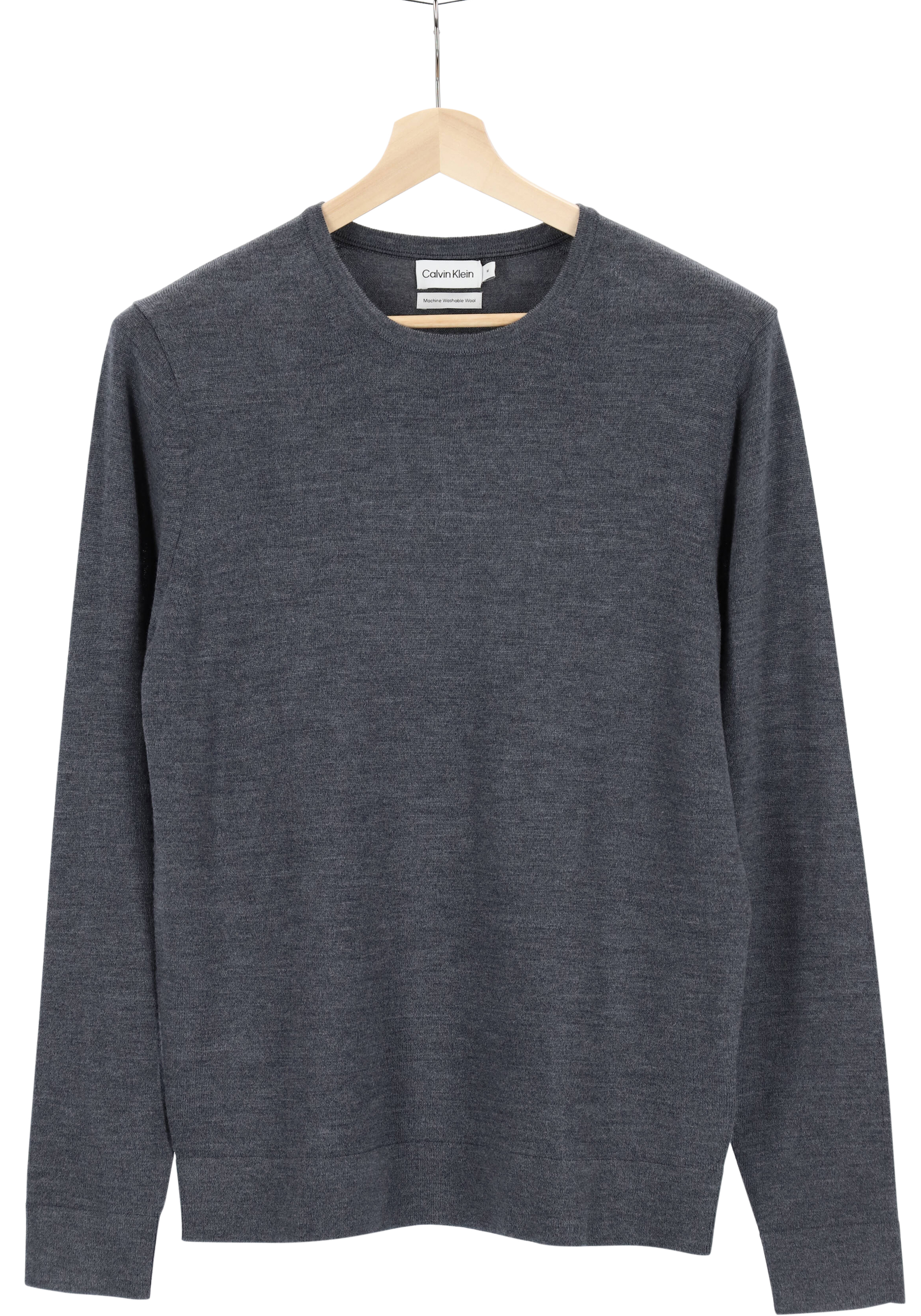 Calvin Klein trui met O-hals wol, antraciet grijs melange