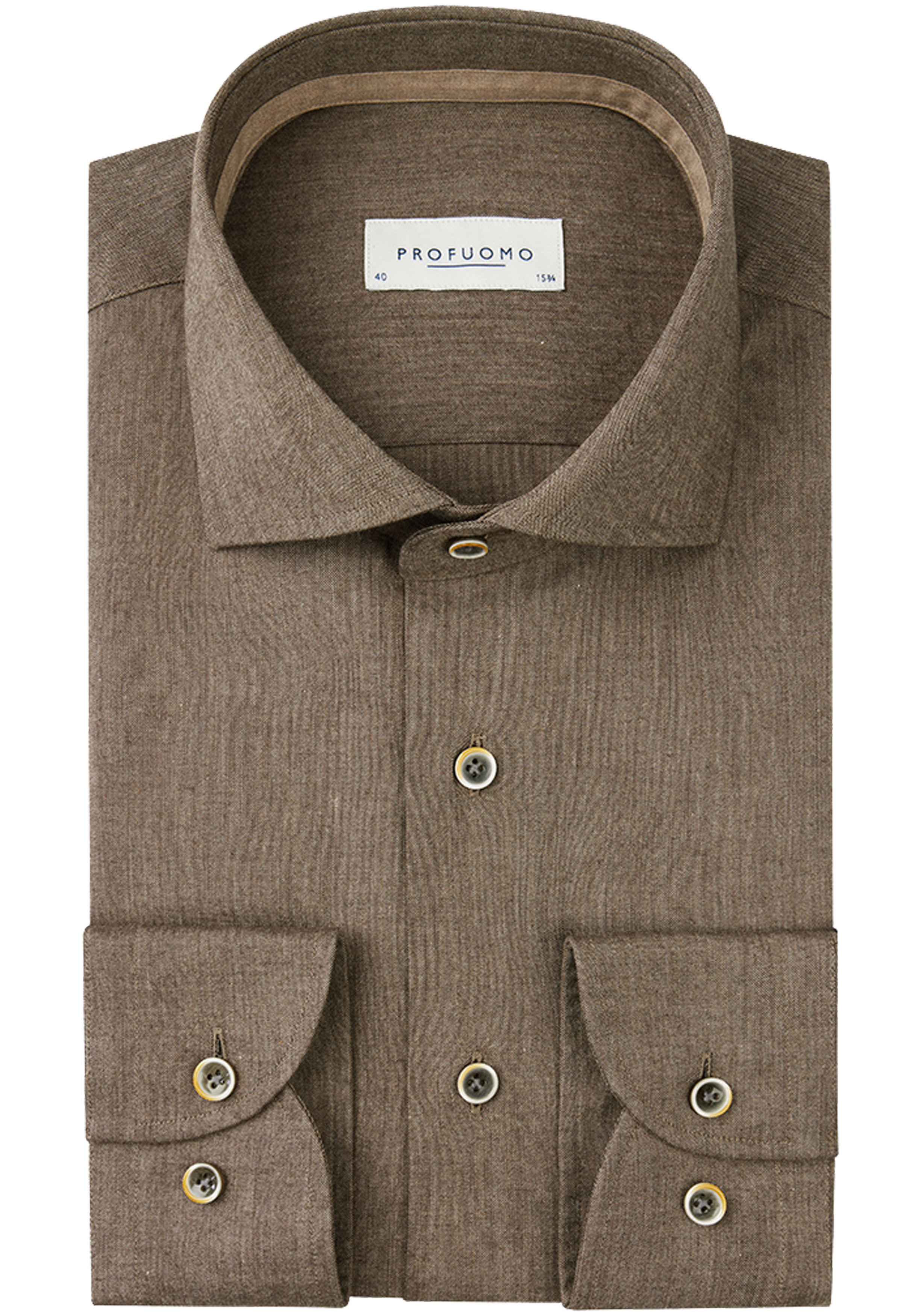 Profuomo slim fit heren overhemd, structuur, taupe Profuomo slim fit heren overhemd, structuur, taupe