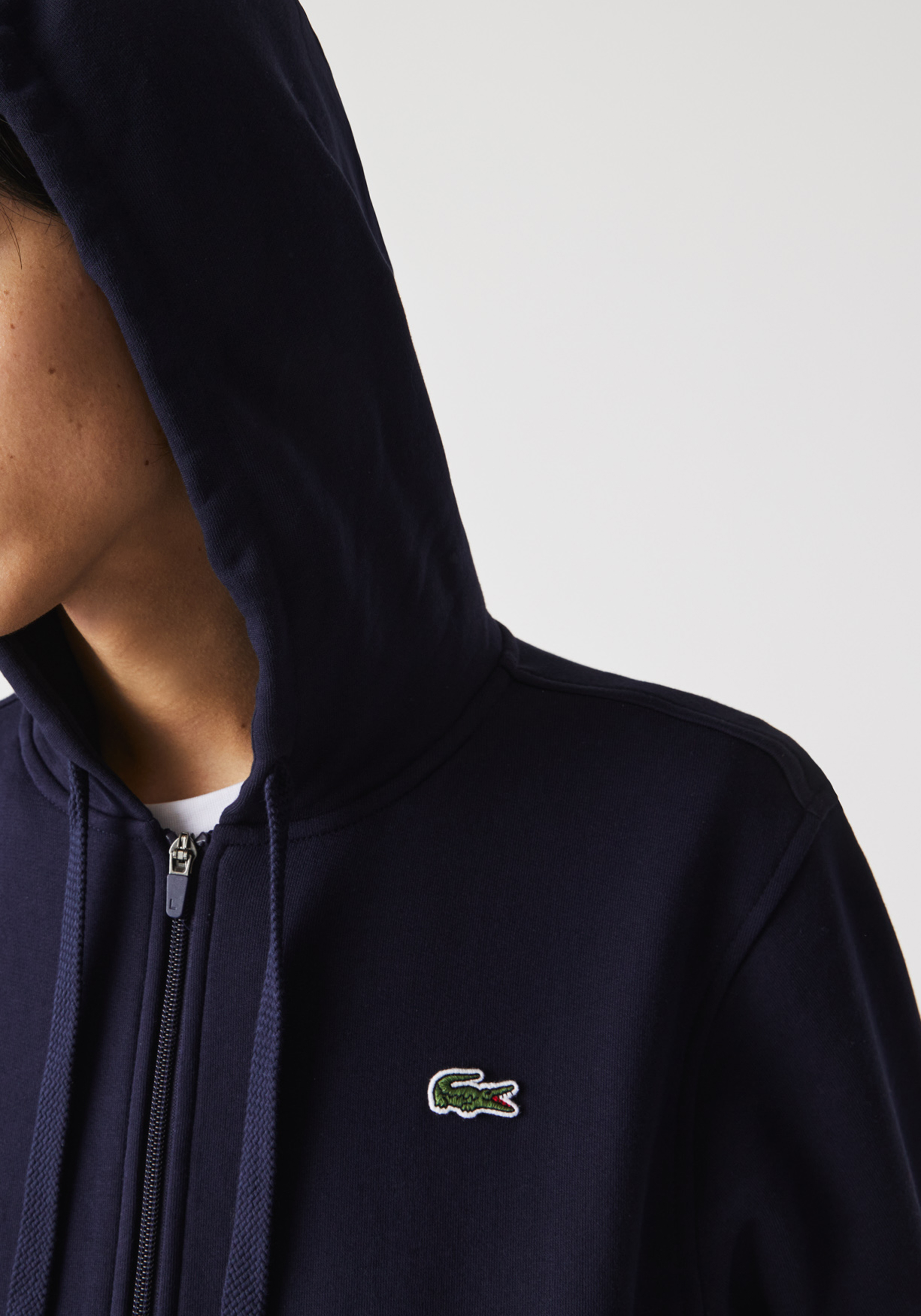 Lacoste heren hoodie sweatsvest, met rits, donkerblauw