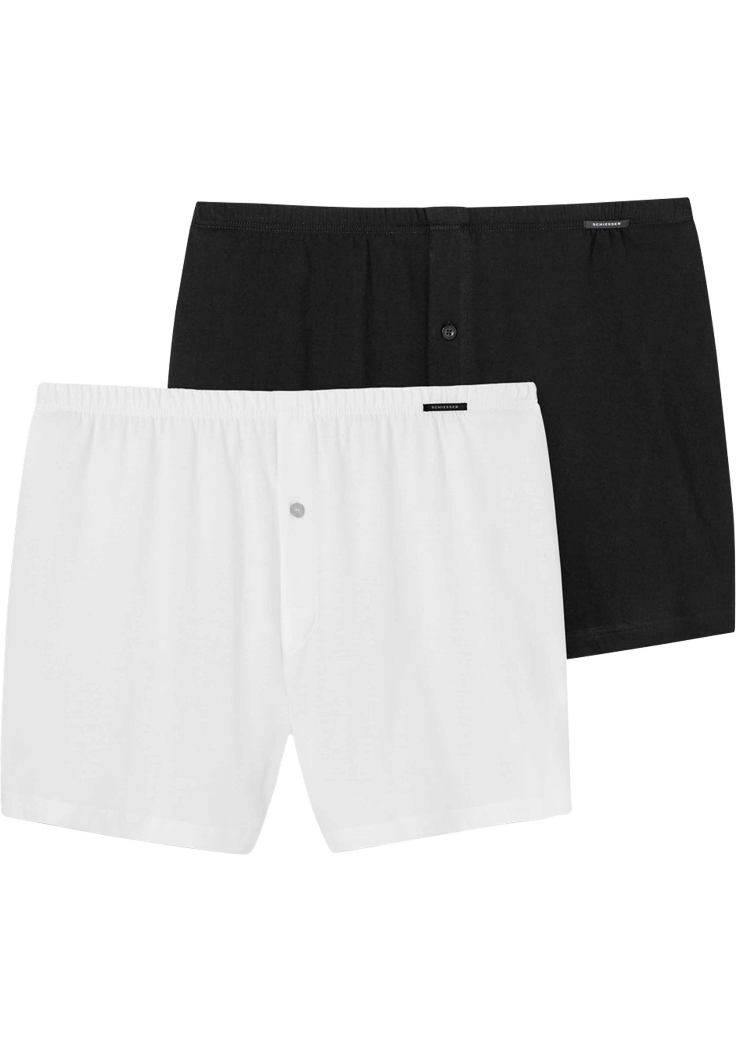 SCHIESSER Cotton Essentials boxershorts wijd (2-pack), tricot, zwart en wit
