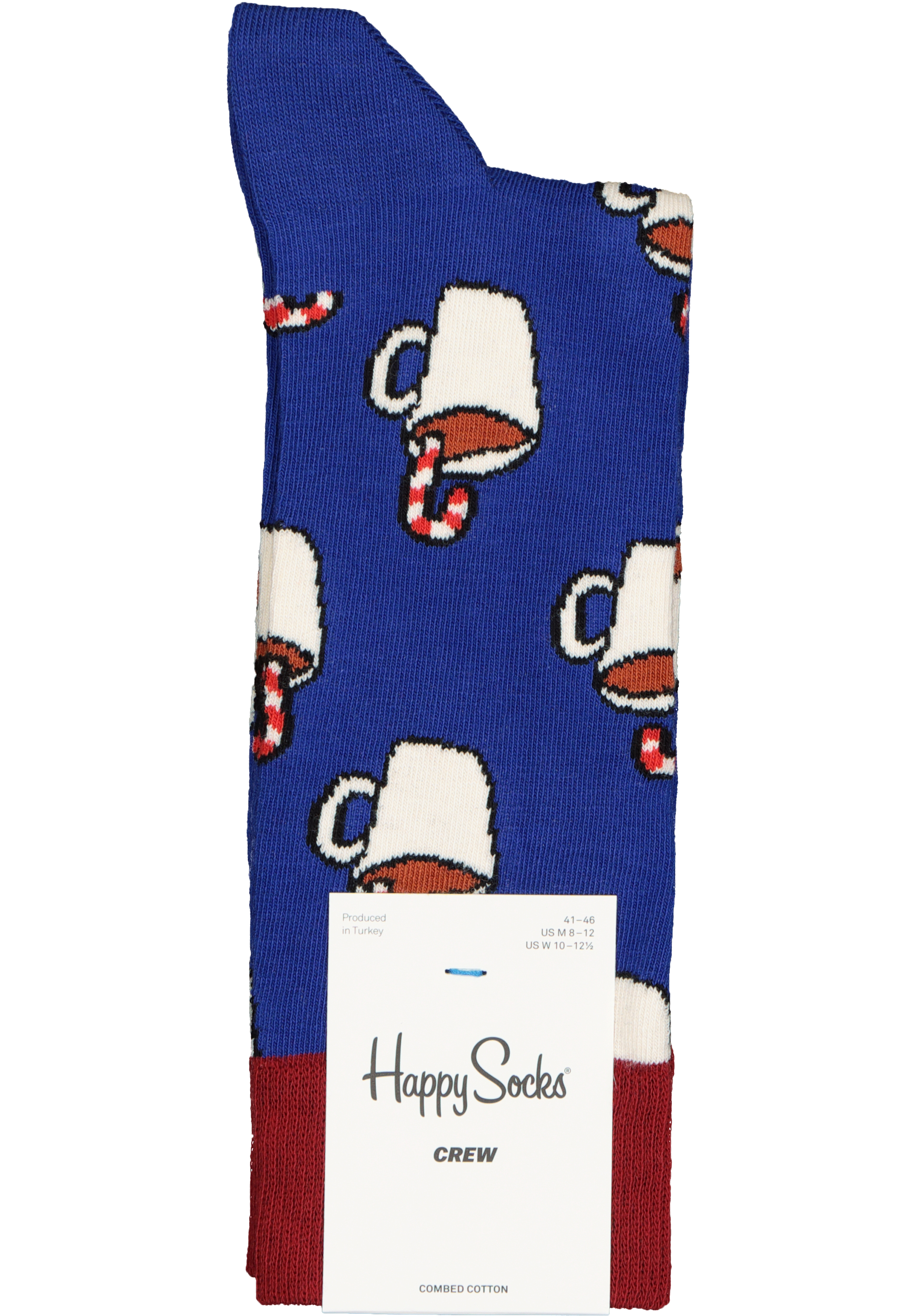 Happy Socks Candy Cane Cocoa Sock, blauw met warme choco