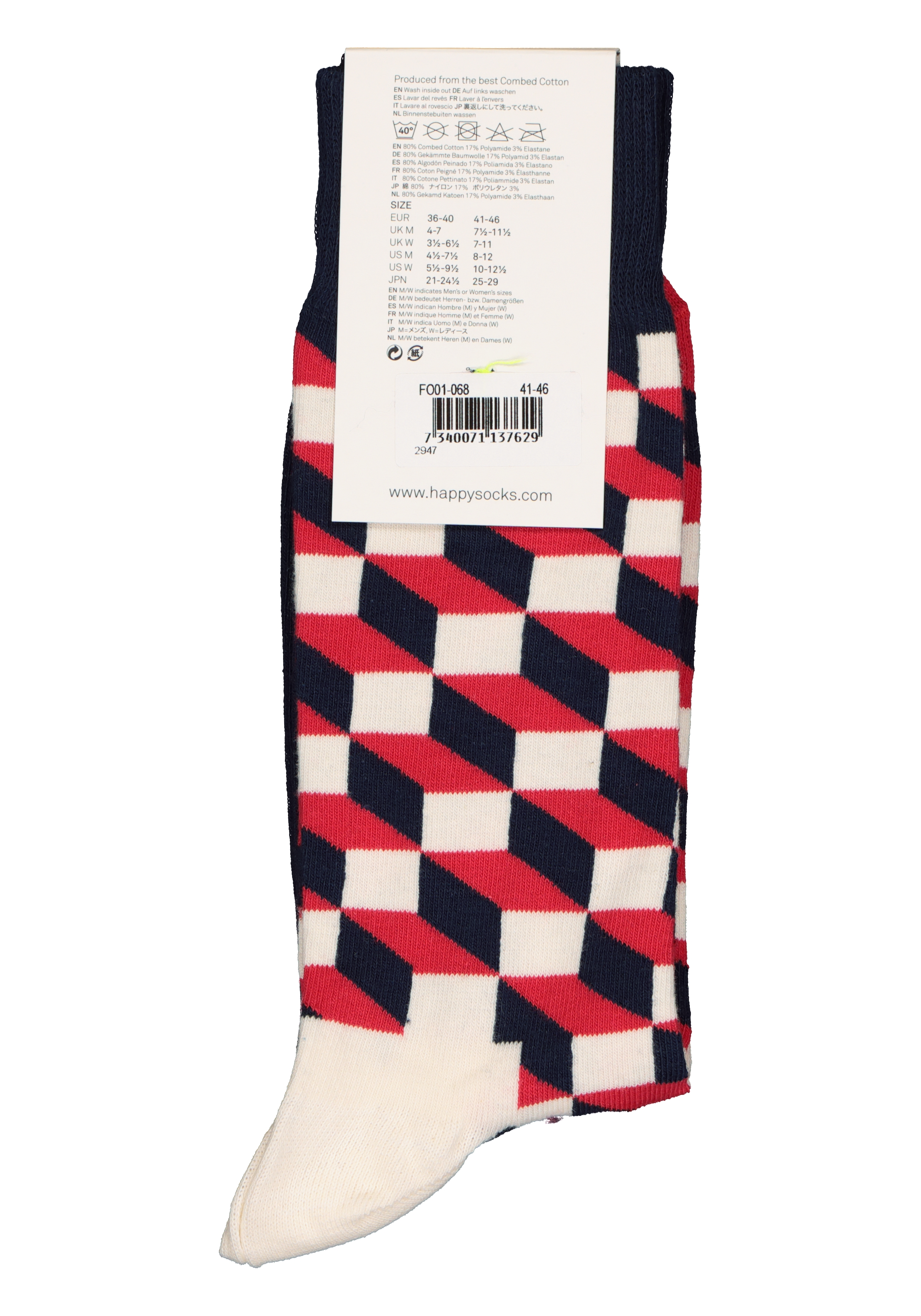 Happy Socks Filled Optic Sock, unisex sokken, rood-wit-blauw 