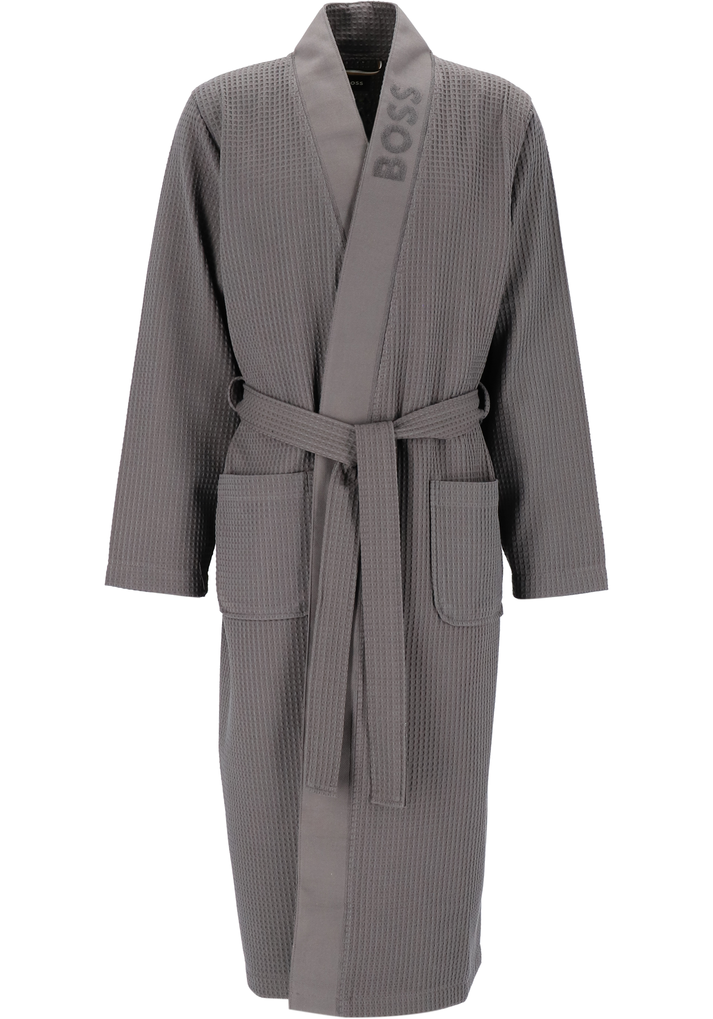 BOSS Waffle Kimono, heren ochtendjas (middeldik), middengrijs