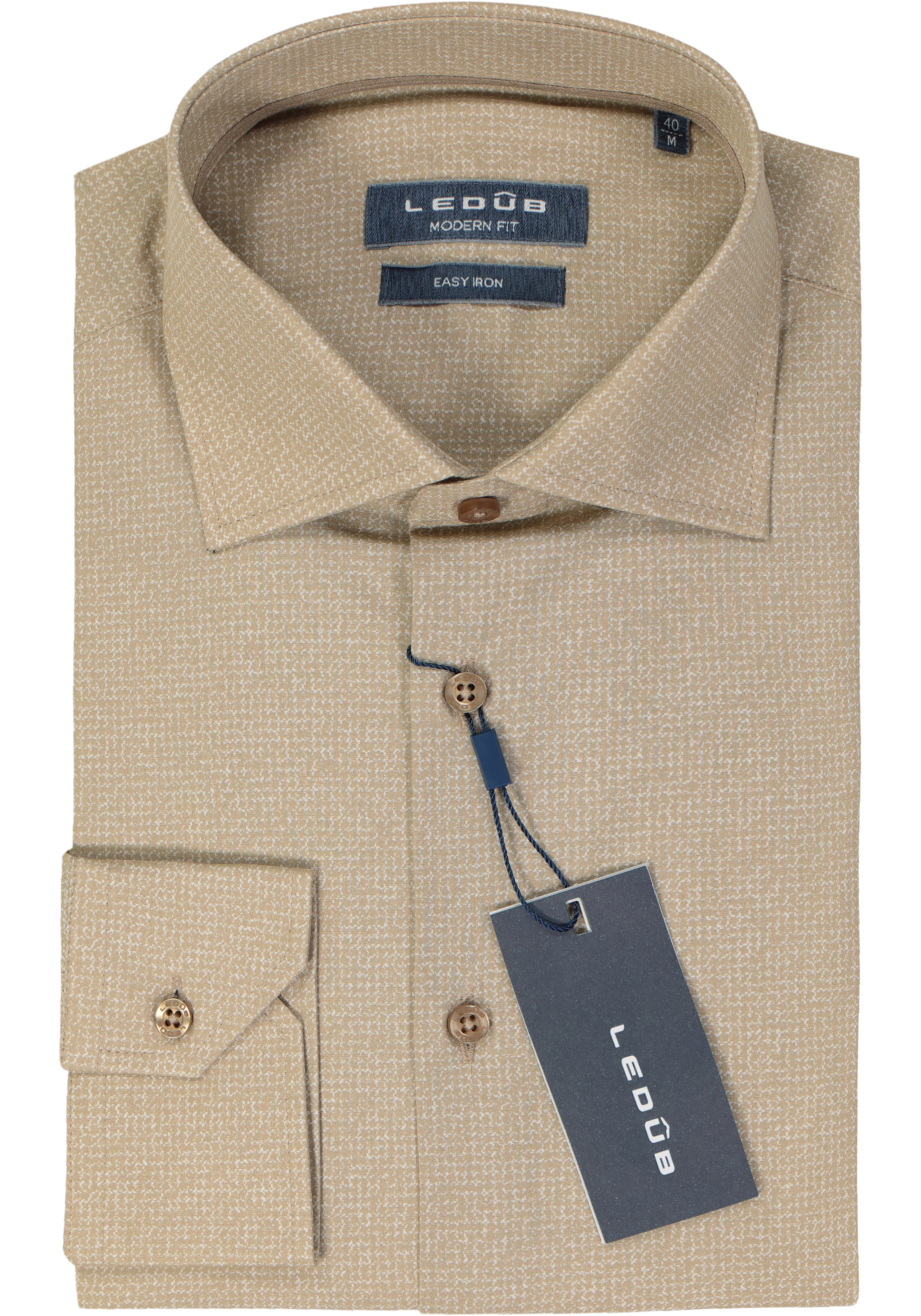 Ledub modern fit overhemd, beige mini dessin