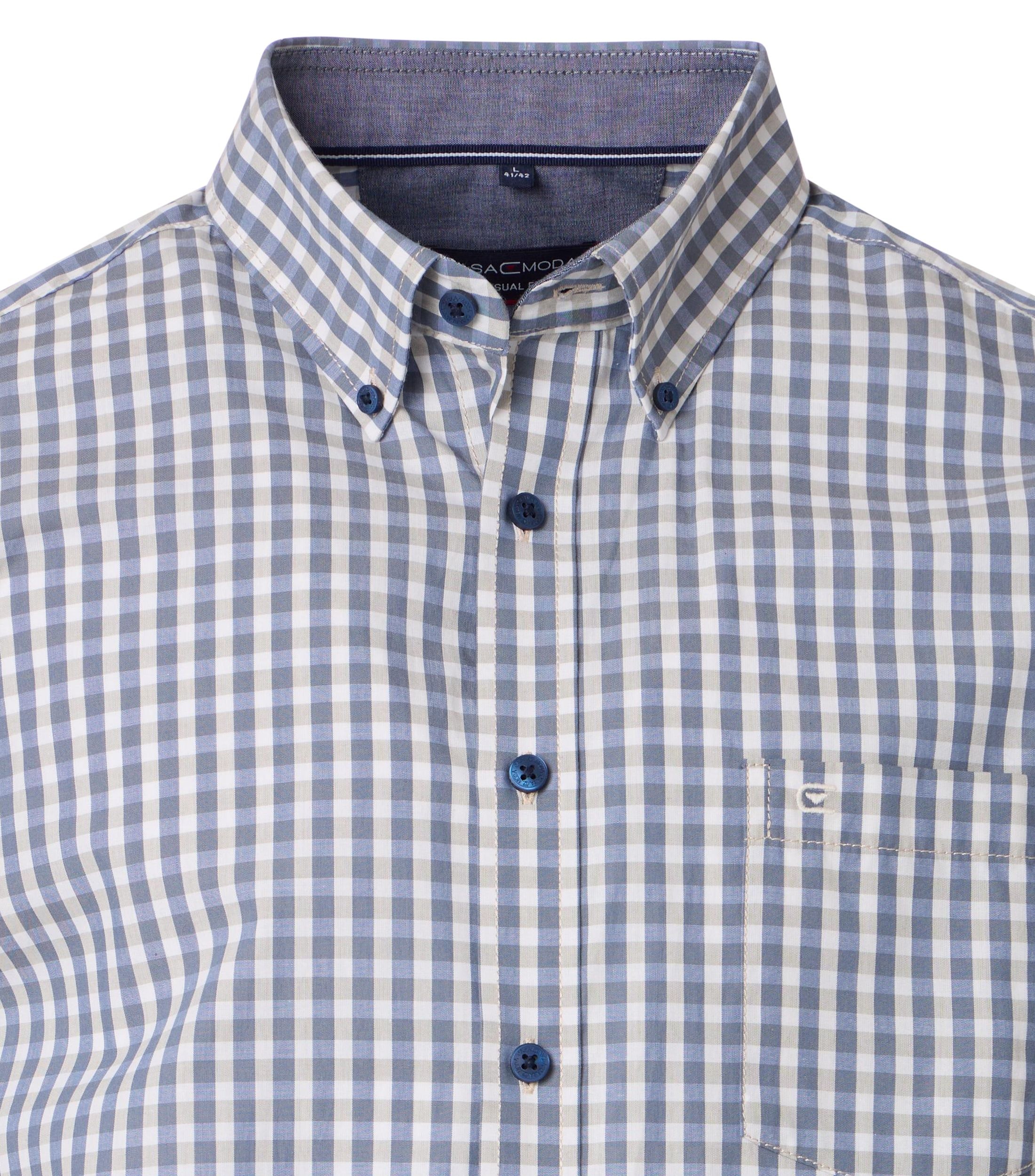 CASA MODA Sport casual fit overhemd, korte mouw, structuur, wit met groen en blauw geruit