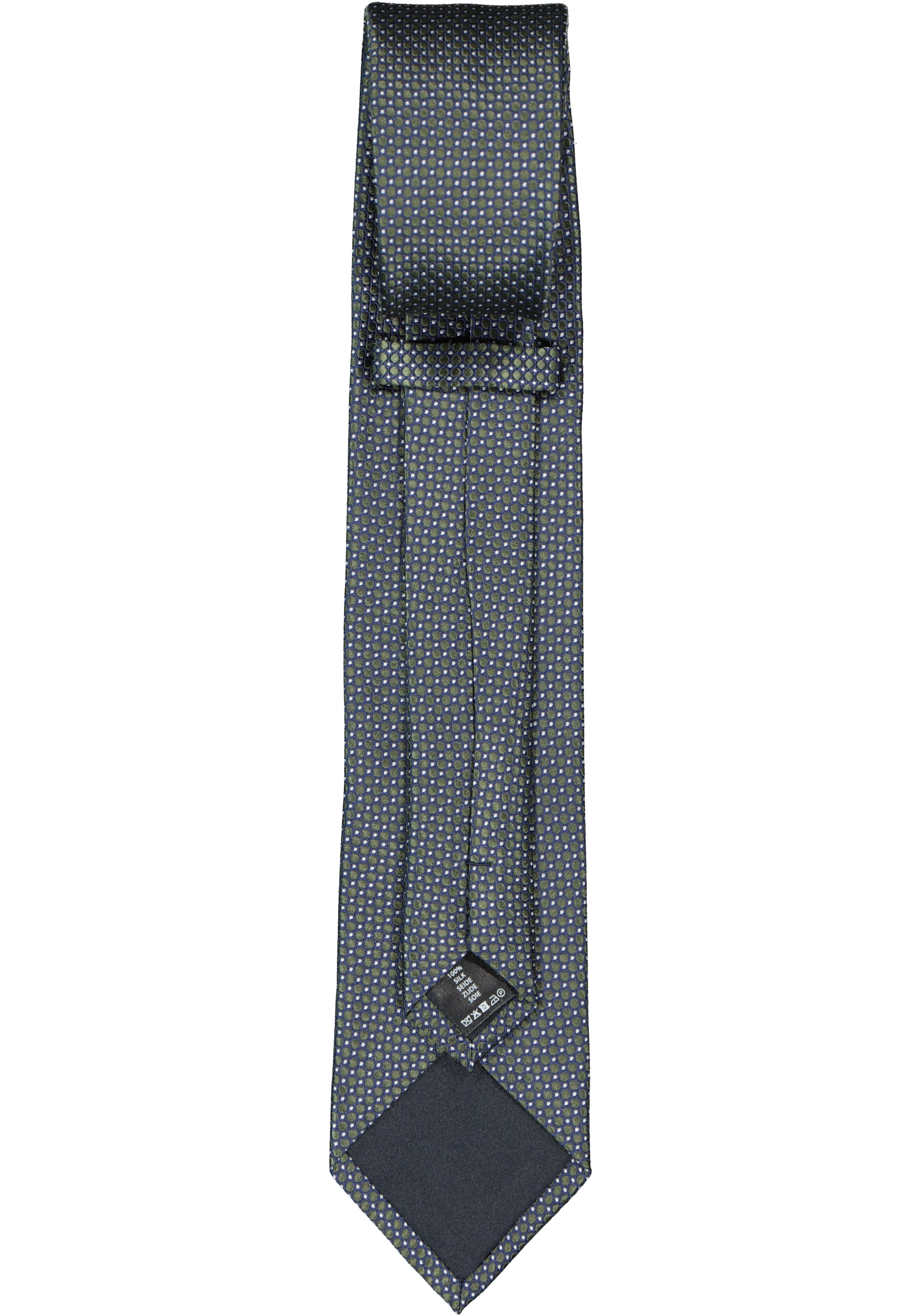 Michaelis  stropdas, zijde, blauw met olijfgroen en wit dessin