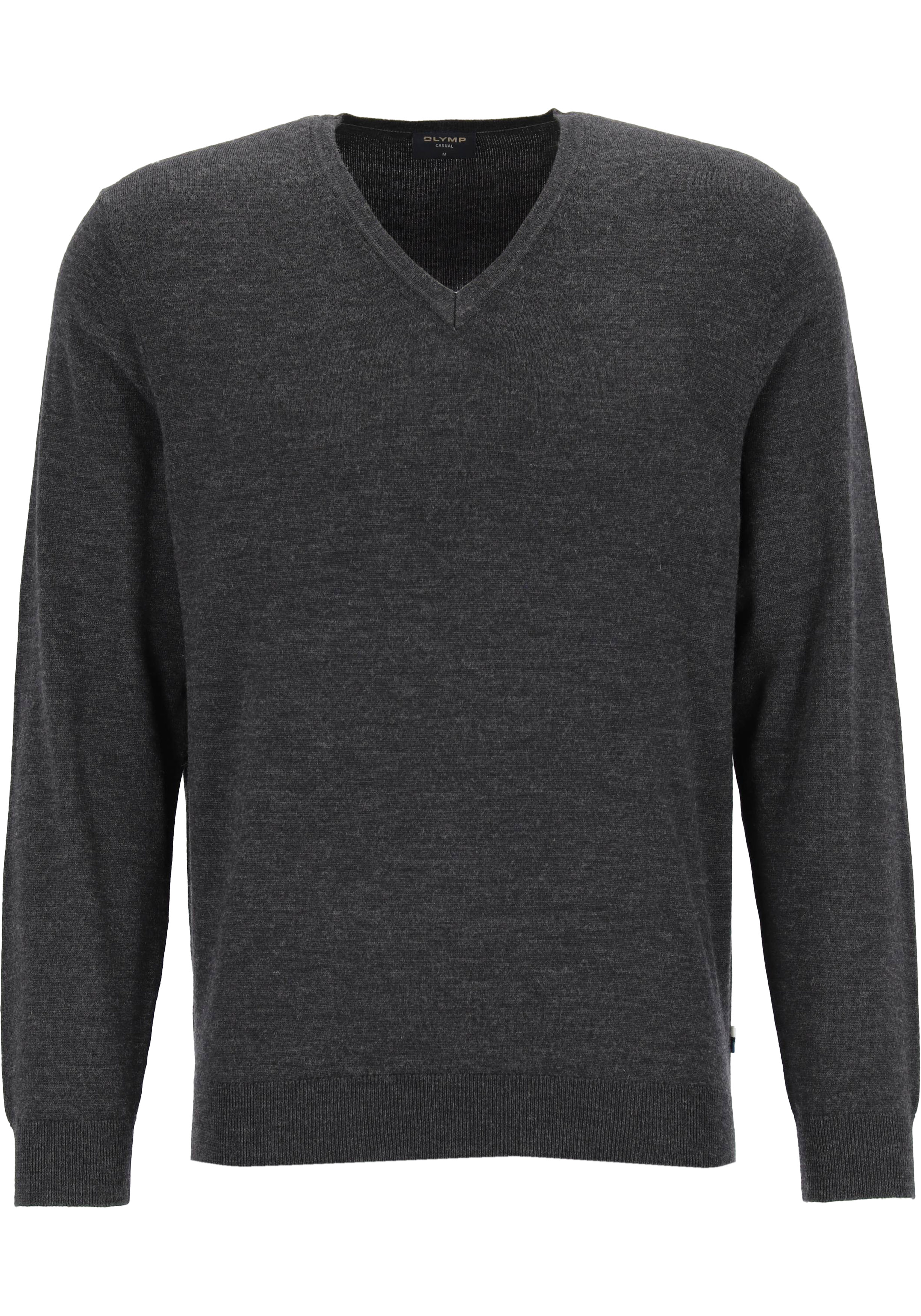 OLYMP modern fit trui wol, V-hals, antraciet grijs