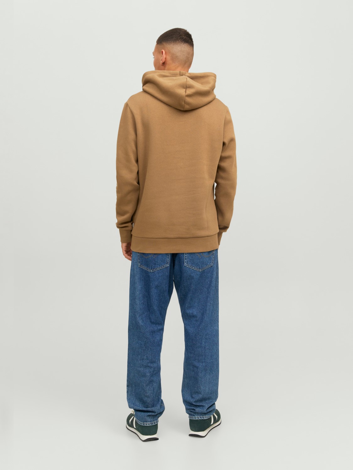 JACK & JONES Logo sweat hood regular fit, heren hoodie katoenmengsel met capuchon, camel bruin
