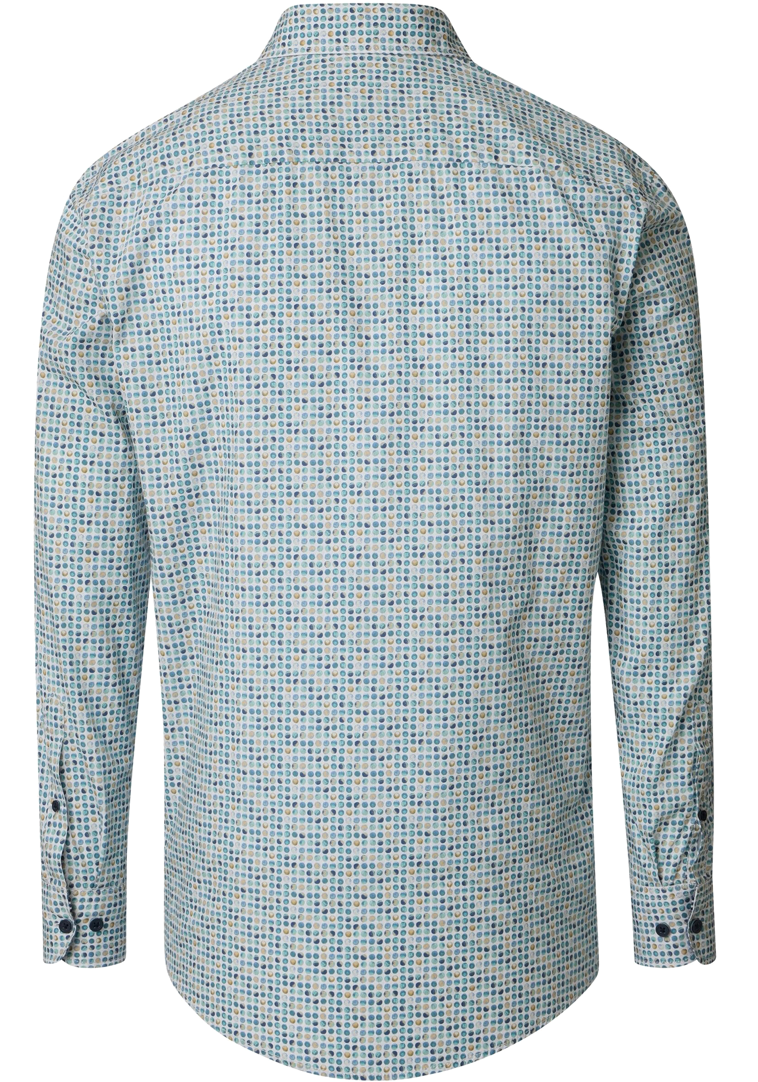 CASA MODA Sport casual fit overhemd, popeline, wit met blauw, aqua en geel balletjes dessin