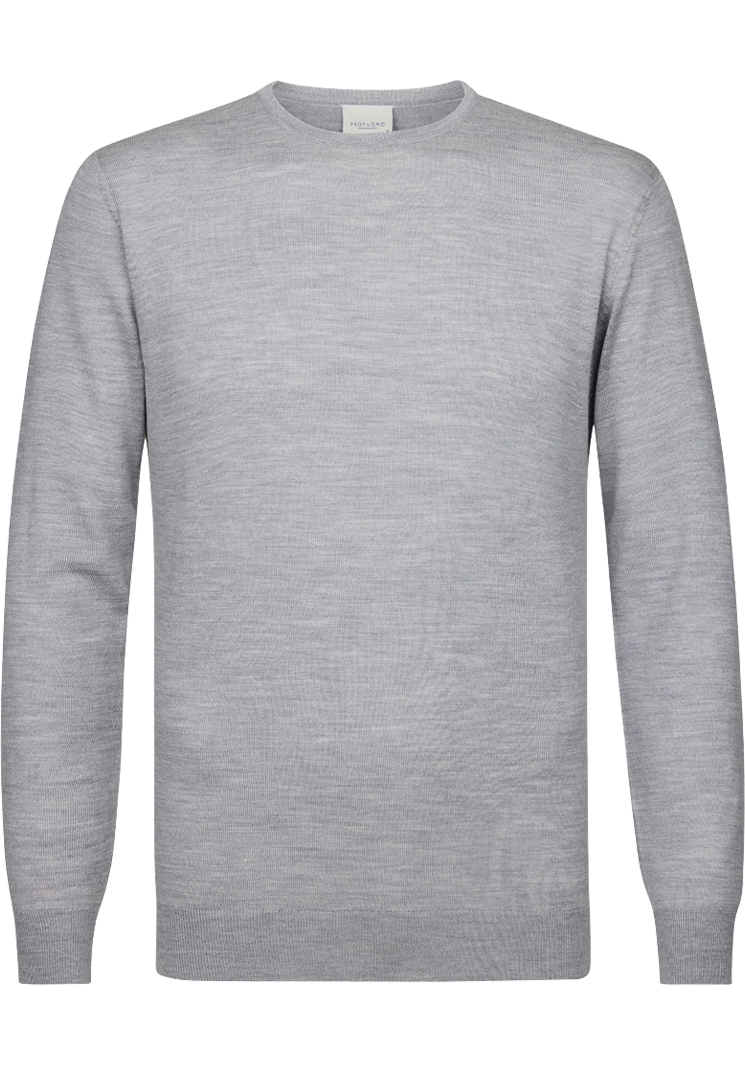 Profuomo heren trui wol, slim fit trui met O-hals, grijs