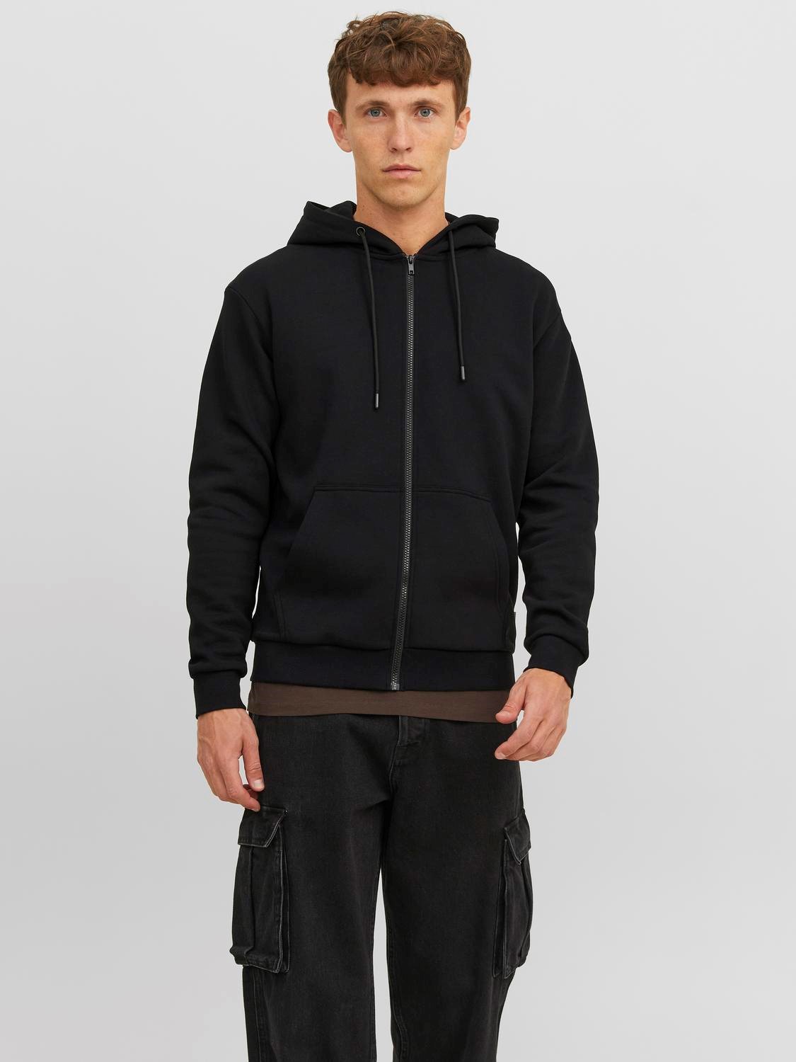 JACK & JONES Bradley sweat zip hood regular fit, heren sweatvest katoenmengsel met capuchon, zwart