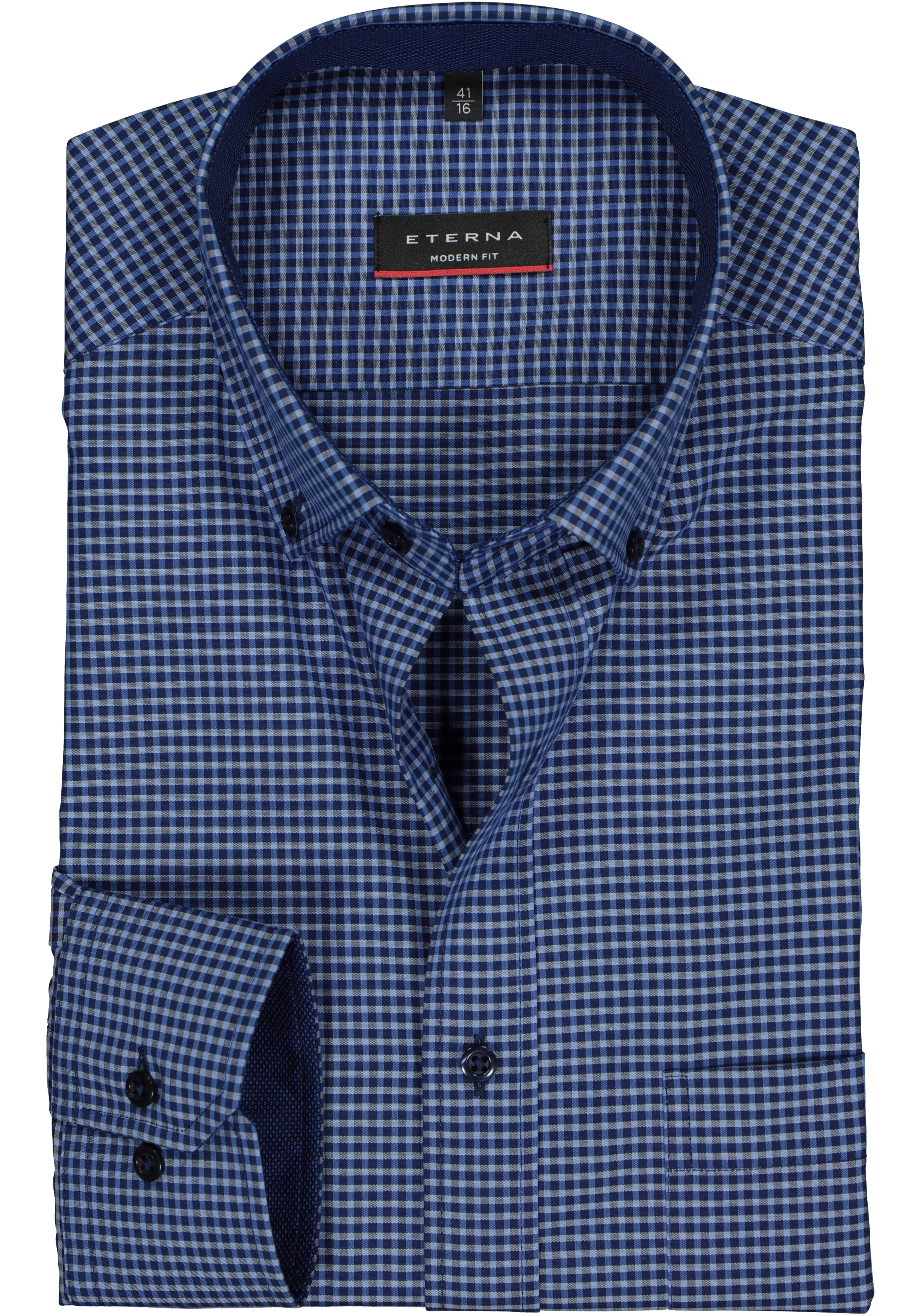 ETERNA modern fit overhemd, poplin heren overhemd, blauw geruit (contrast)