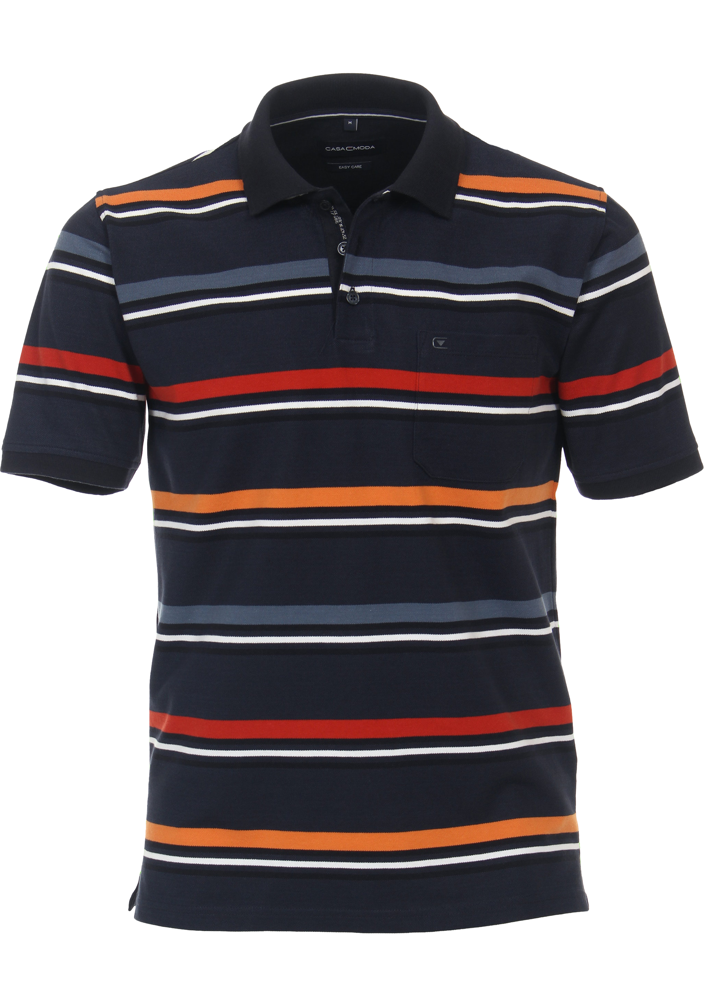 CASA MODA comfort fit heren polo, blauw met oranje gestreept