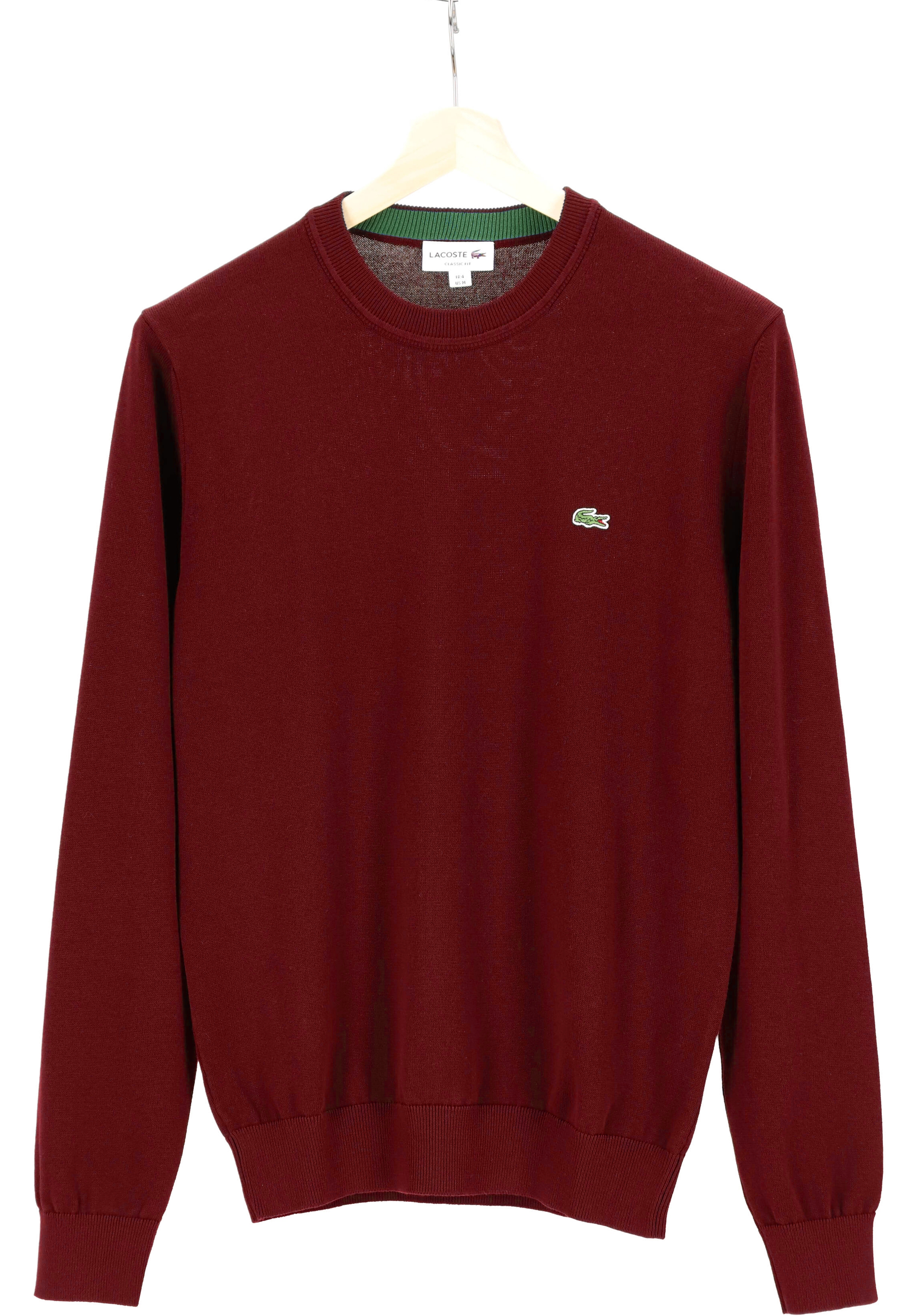 Lacoste trui katoen O-hals, gebreide heren trui, cranberry rood