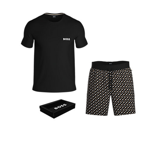 BOSS Relax Short Set, heren shortama set, beige dessin