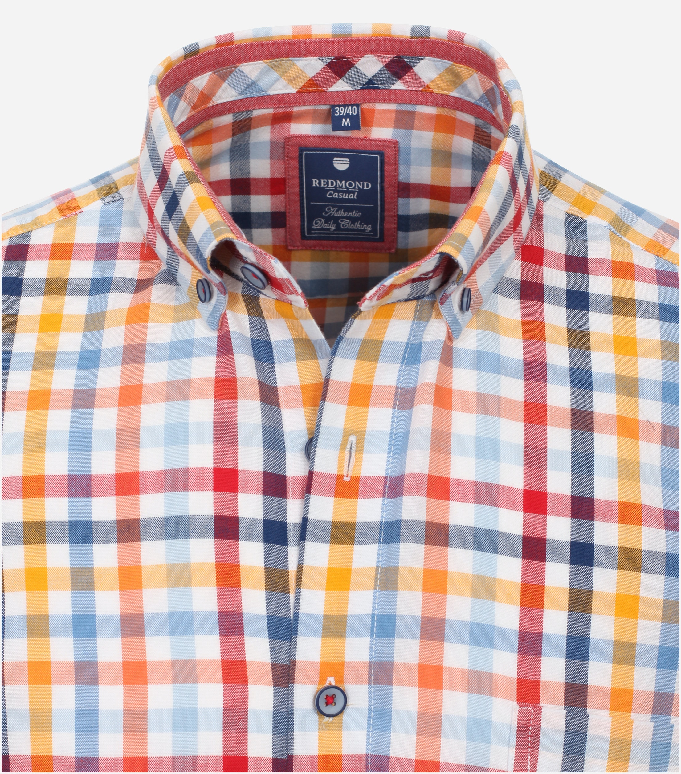 Redmond modern fit overhemd, korte mouw, popeline, rood geruit