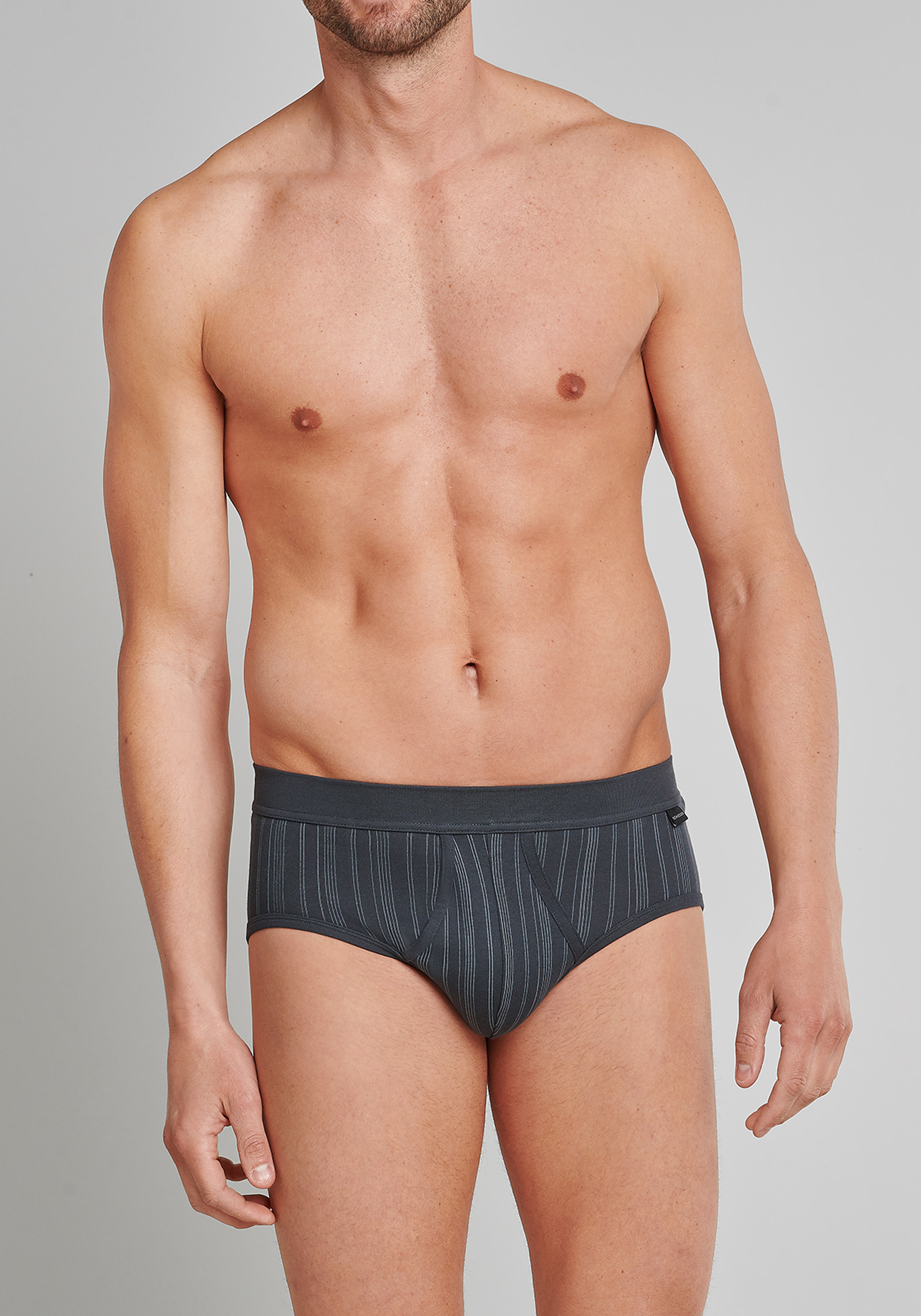 SCHIESSER Original Classics sportslips (2-pack), Feinripp met gulp, antraciet gestreept           