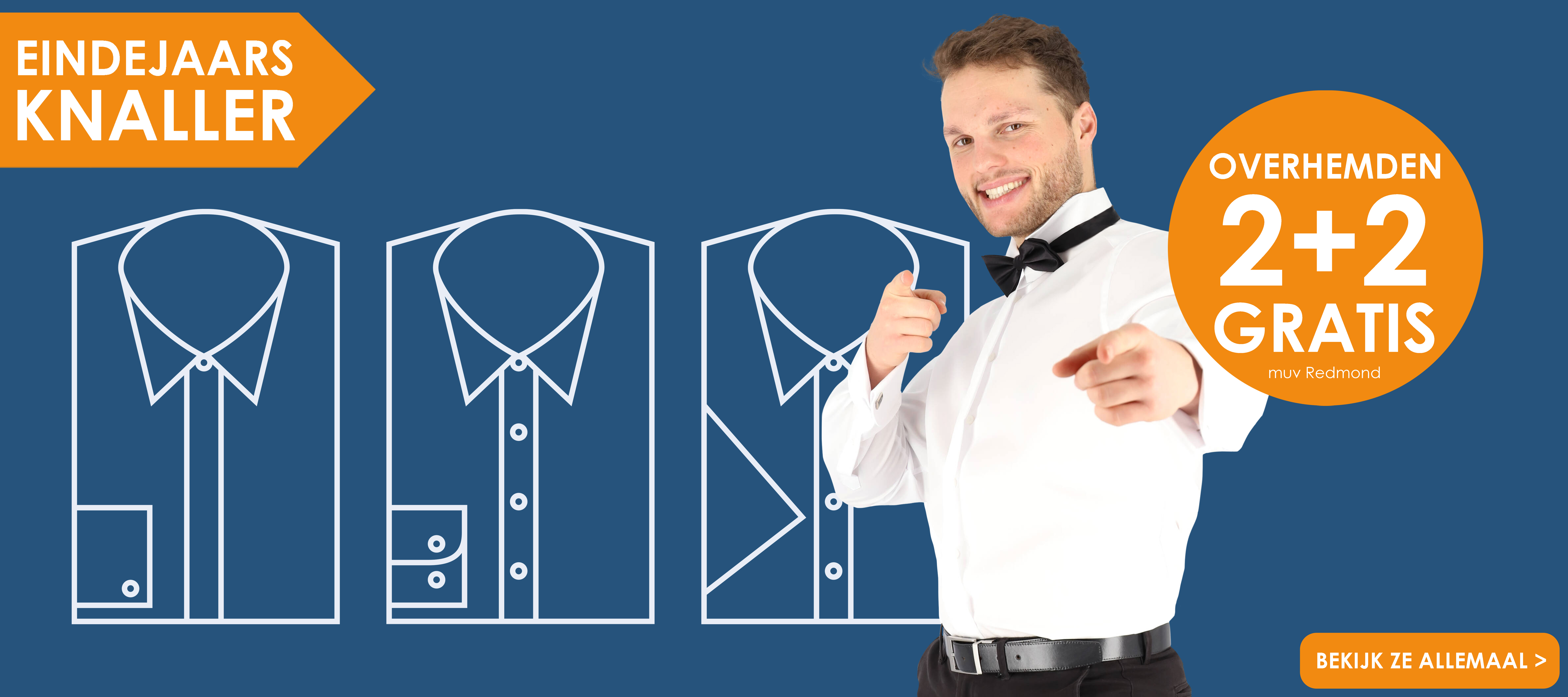 Eindejaars knallers bij HemdVoorHem, overhemden 2+2 gratis, bekijk ze allemaal!