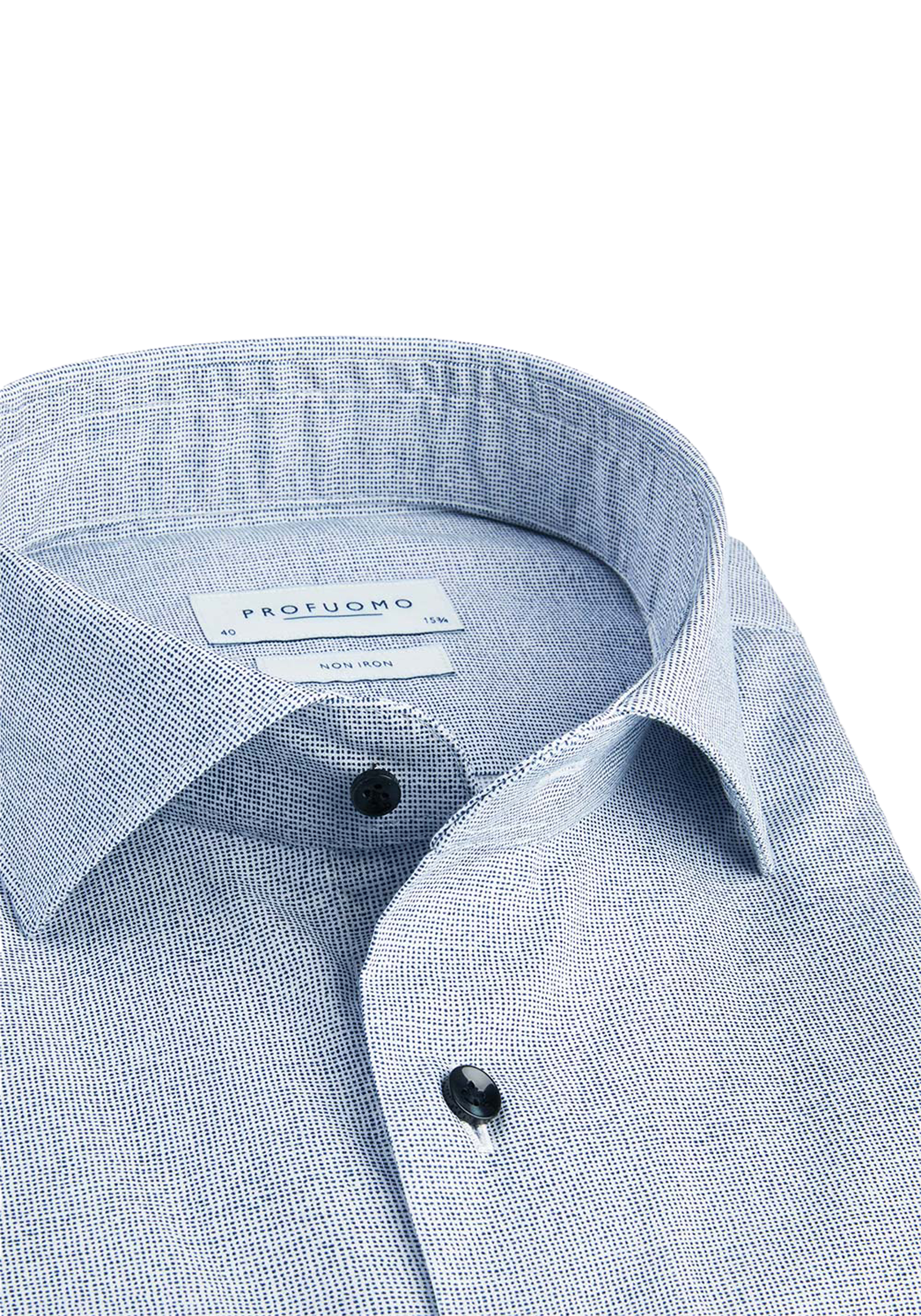 Profuomo slim fit heren overhemd, popeline, blauw dessin