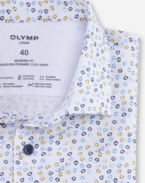 OLYMP Luxor 24/7 modern fit overhemd, korte mouw, Dynamic Flex, limoen dessin