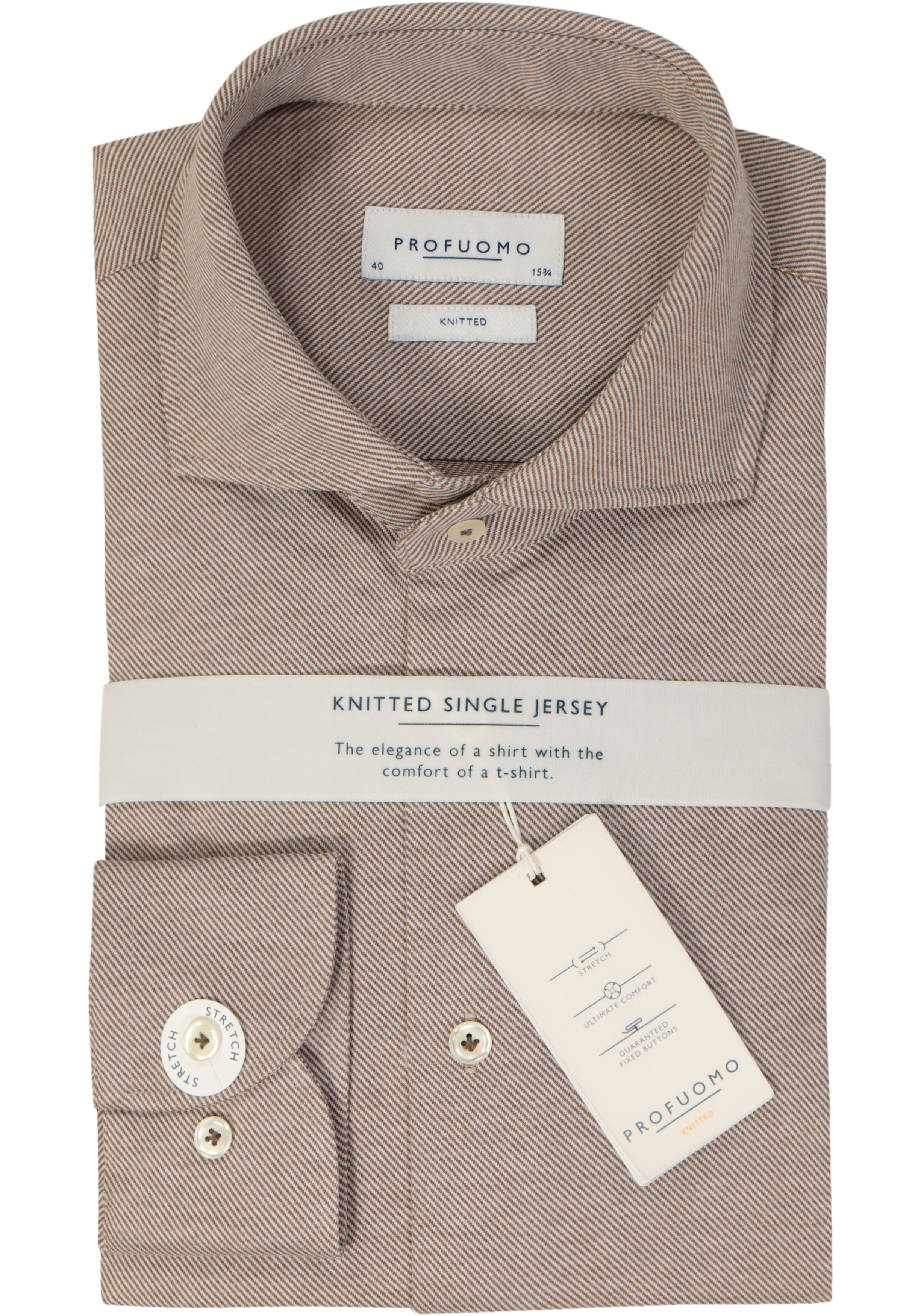 Profuomo slim fit heren overhemd, jersey, camel