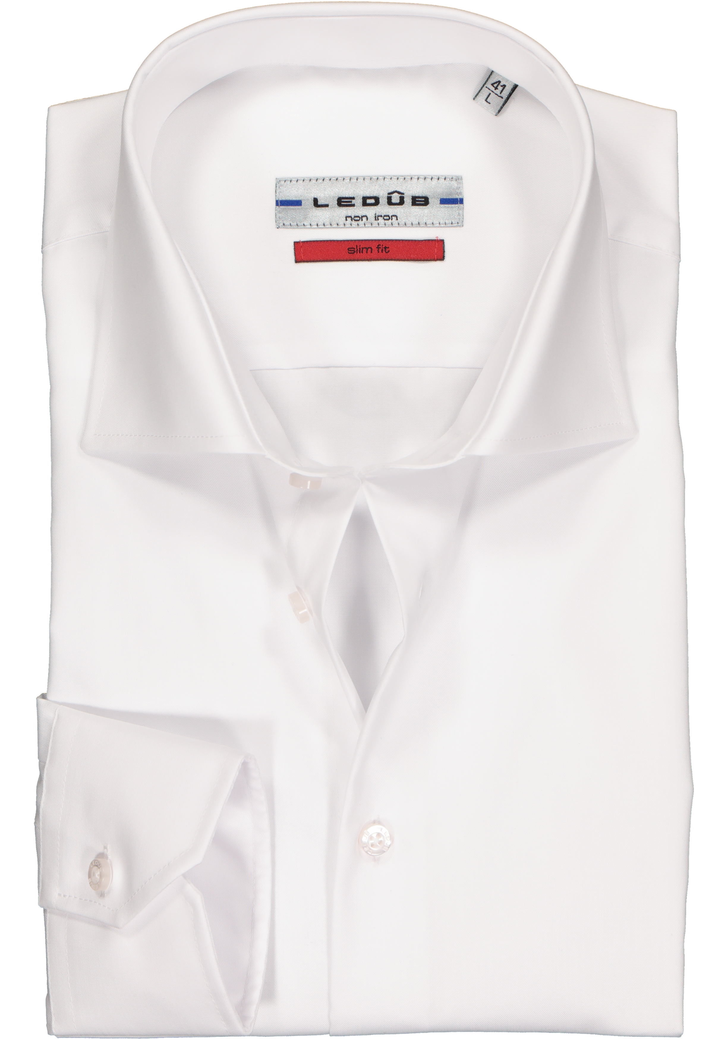 Ledub slim fit overhemd, mouwlengte 7, wit twill 