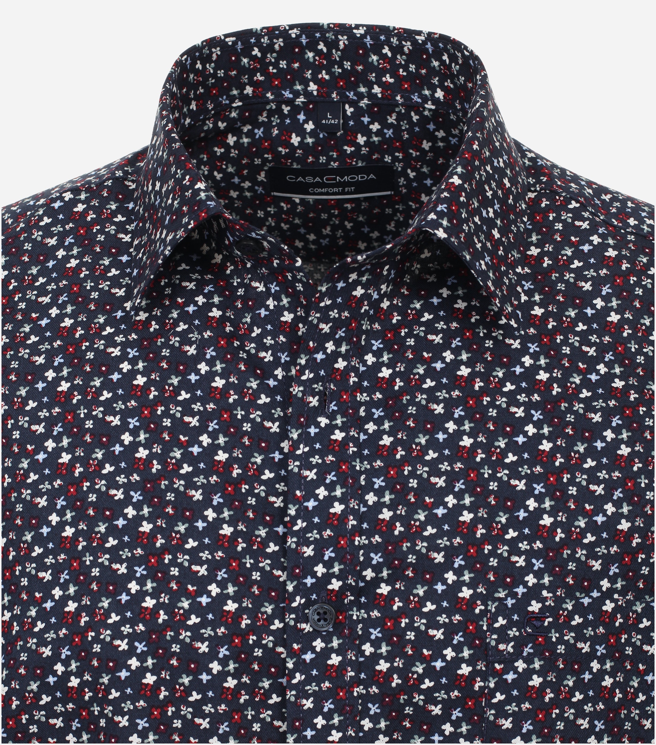 CASA MODA Sport comfort fit overhemd, korte mouw, popeline, blauw dessin