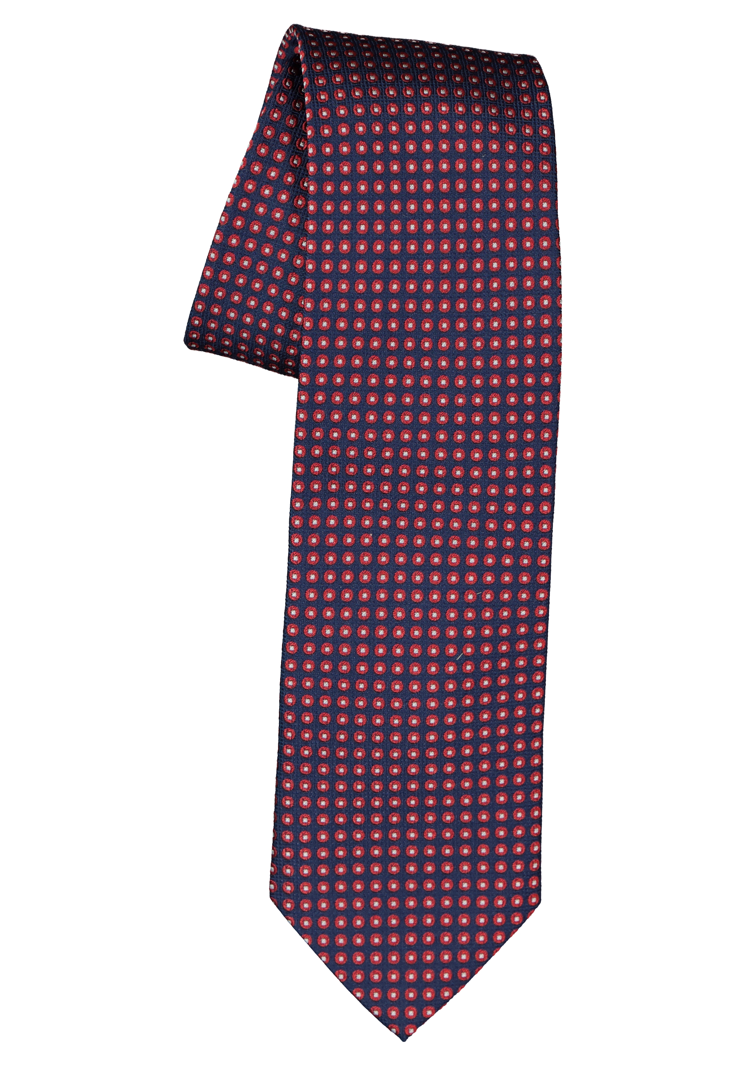 Michaelis  stropdas, zijde, blauw met rood en wit dessin