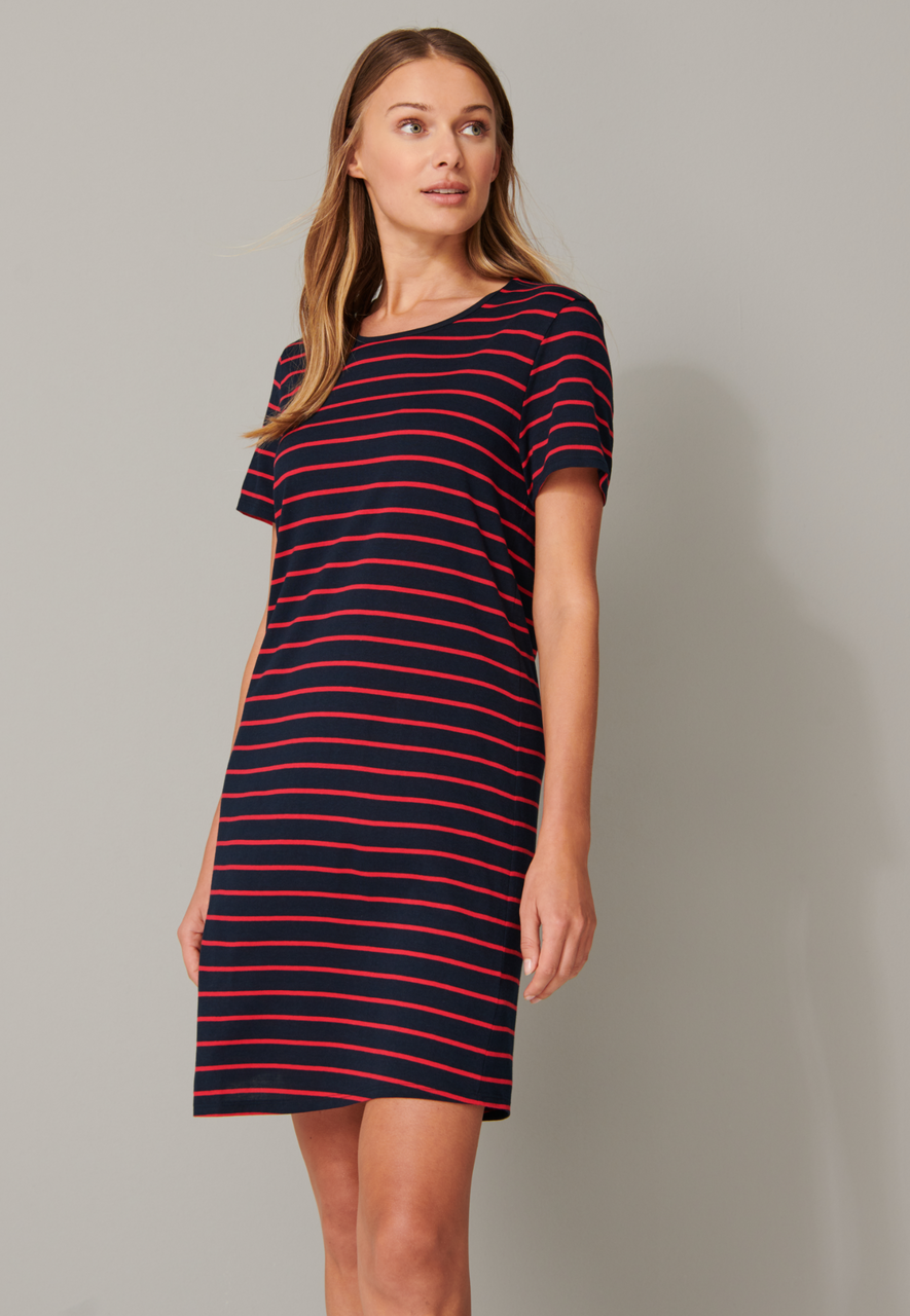 SCHIESSER selected! premium nachthemd, dames zwart-rood gestreept nachthemd met korte mouwen