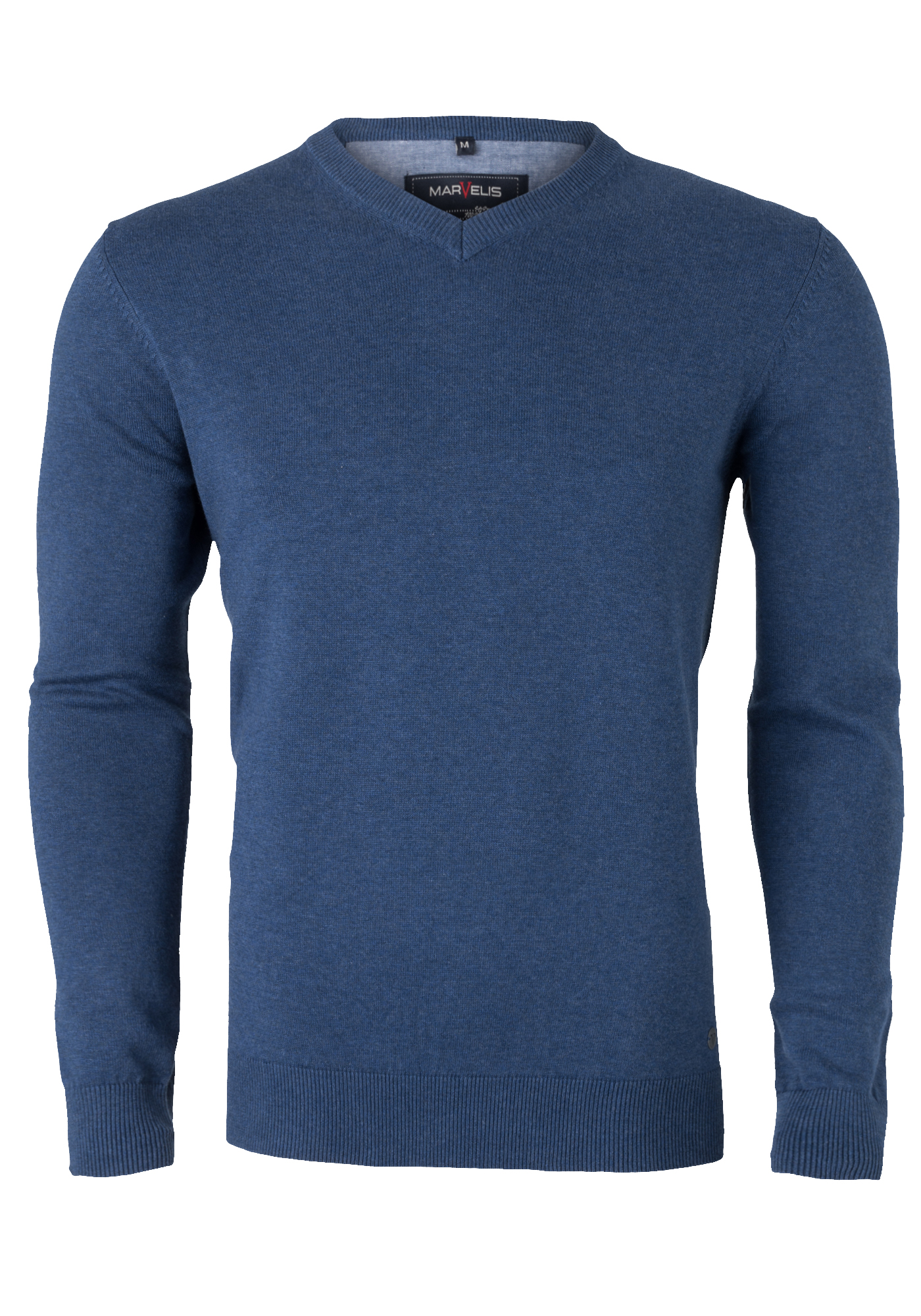 MARVELIS heren trui katoen, V-hals, jeans blauw melange