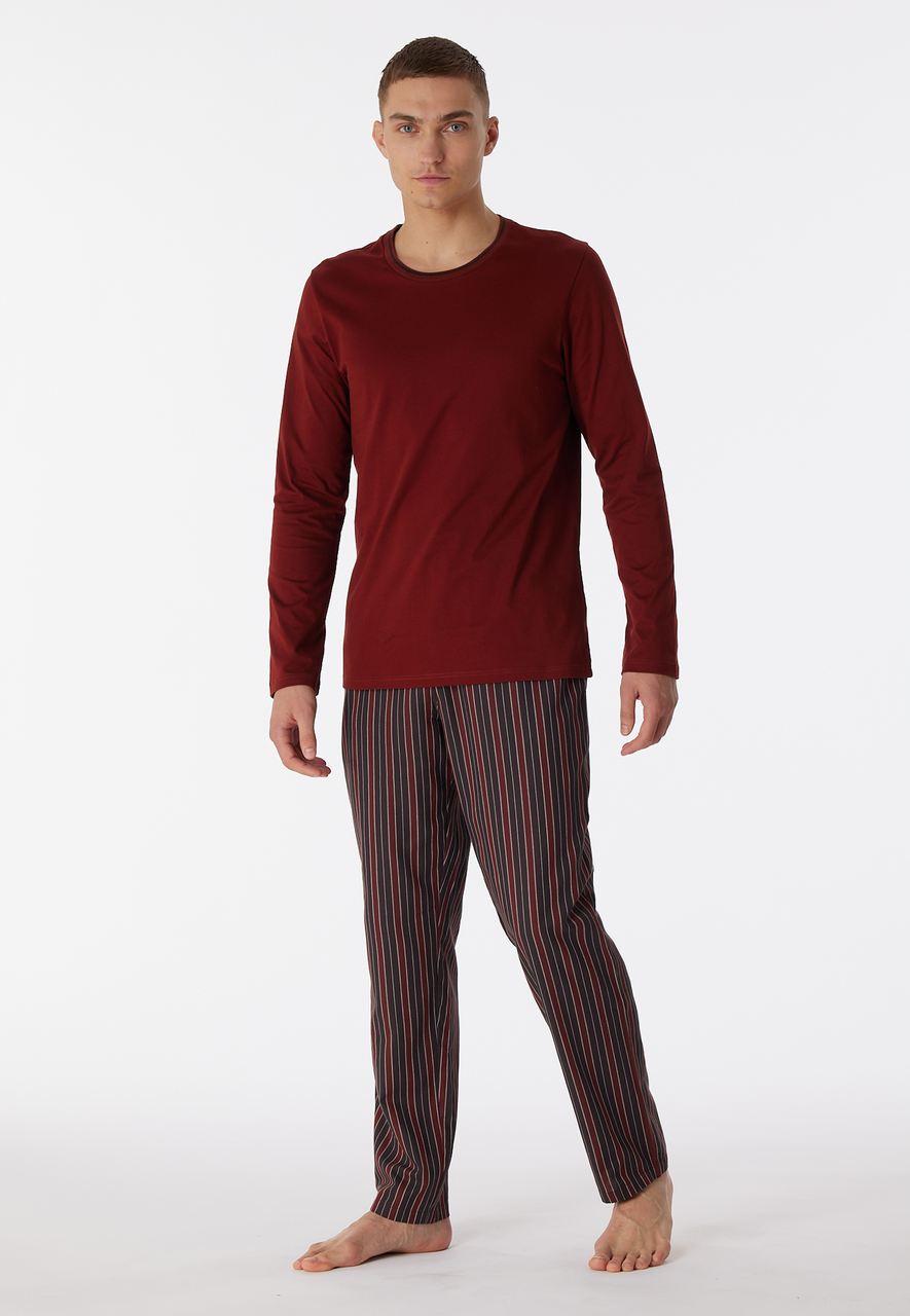 SCHIESSER selected! premium pyjamaset, heren pyjama lang biologisch katoen gestreept terracotta