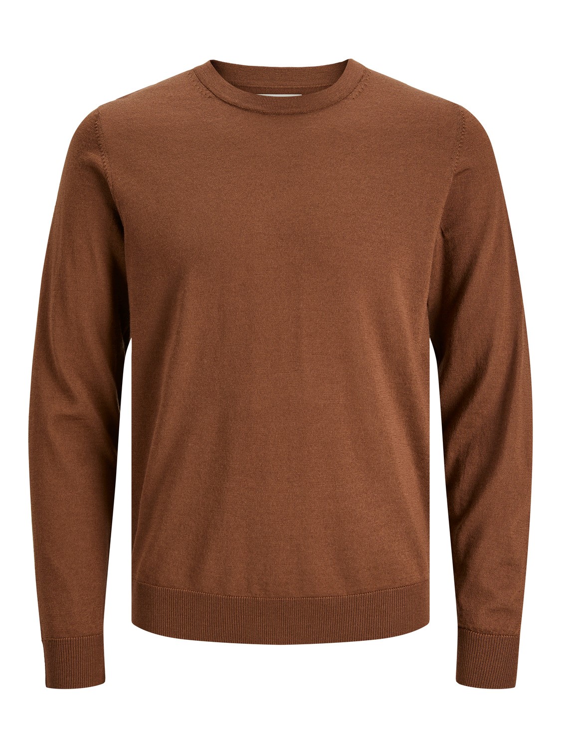 JACK & JONES Mark merino knit crew neck slim fit, heren pullover wol met O-hals, bruin