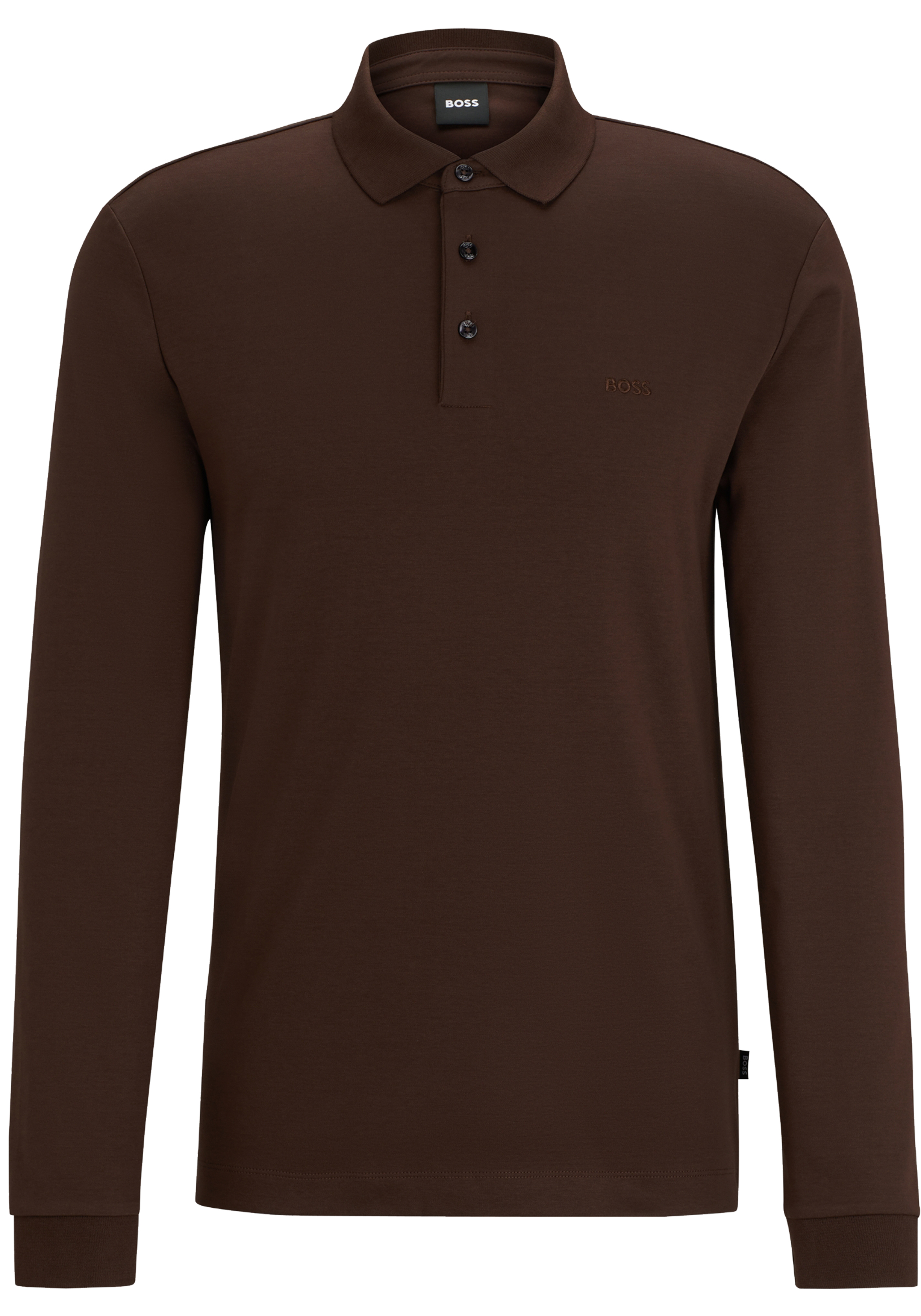 BOSS Pado regular fit polo lange mouw, jersey, donkerbruin