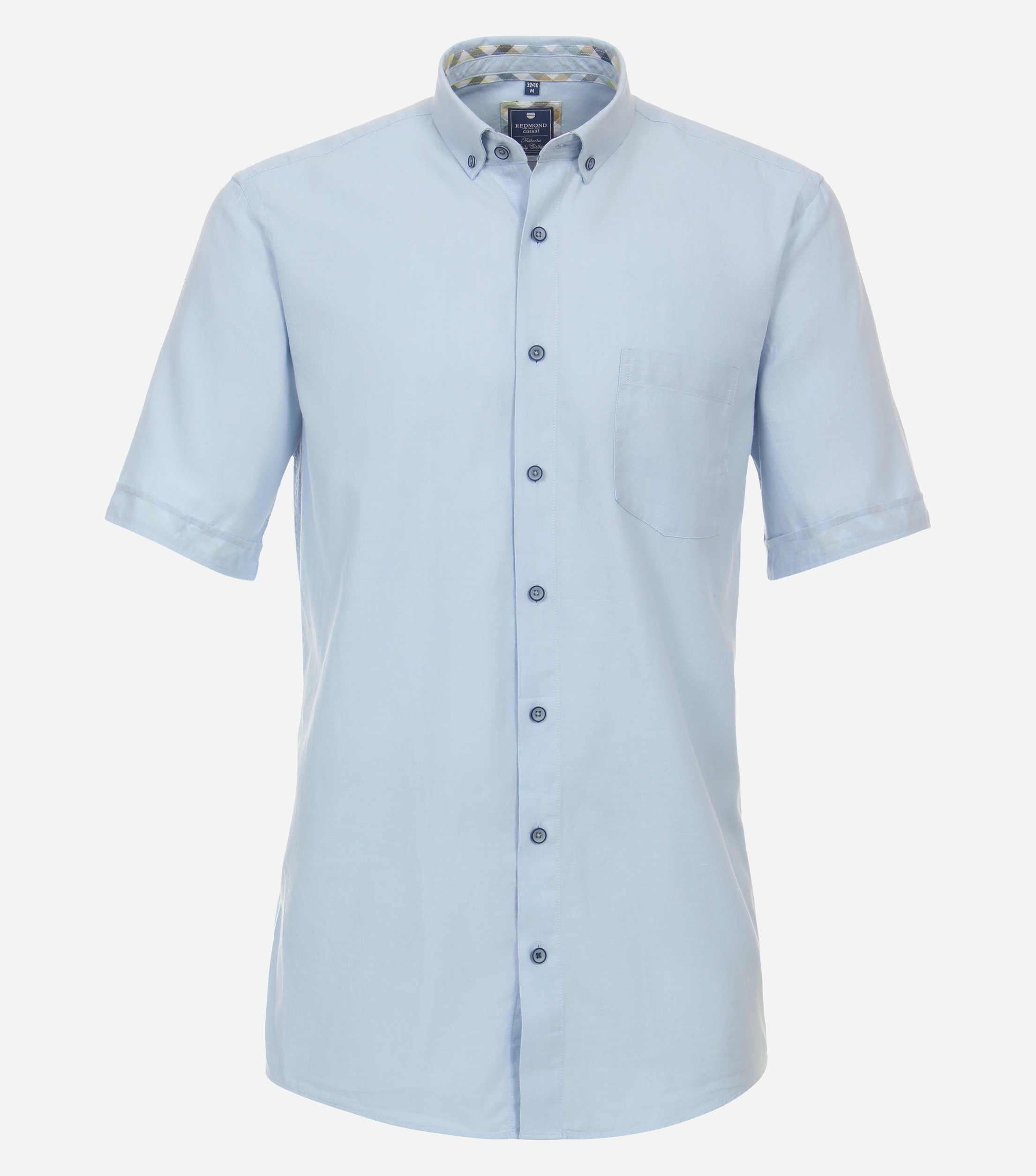 Redmond comfort fit overhemd, korte mouw, popeline, blauw