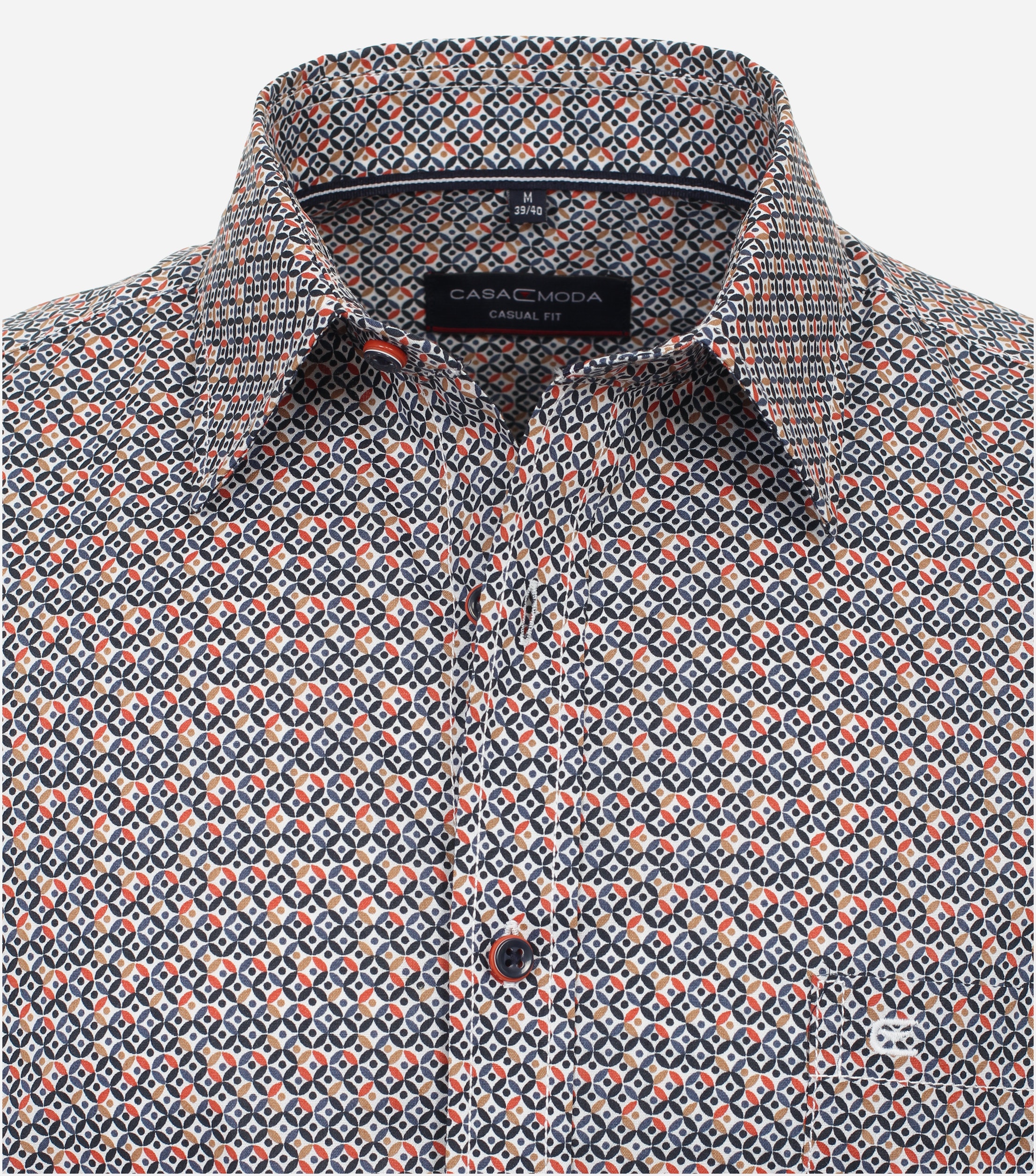 CASA MODA Sport casual fit overhemd, korte mouw, popeline, oranje dessin