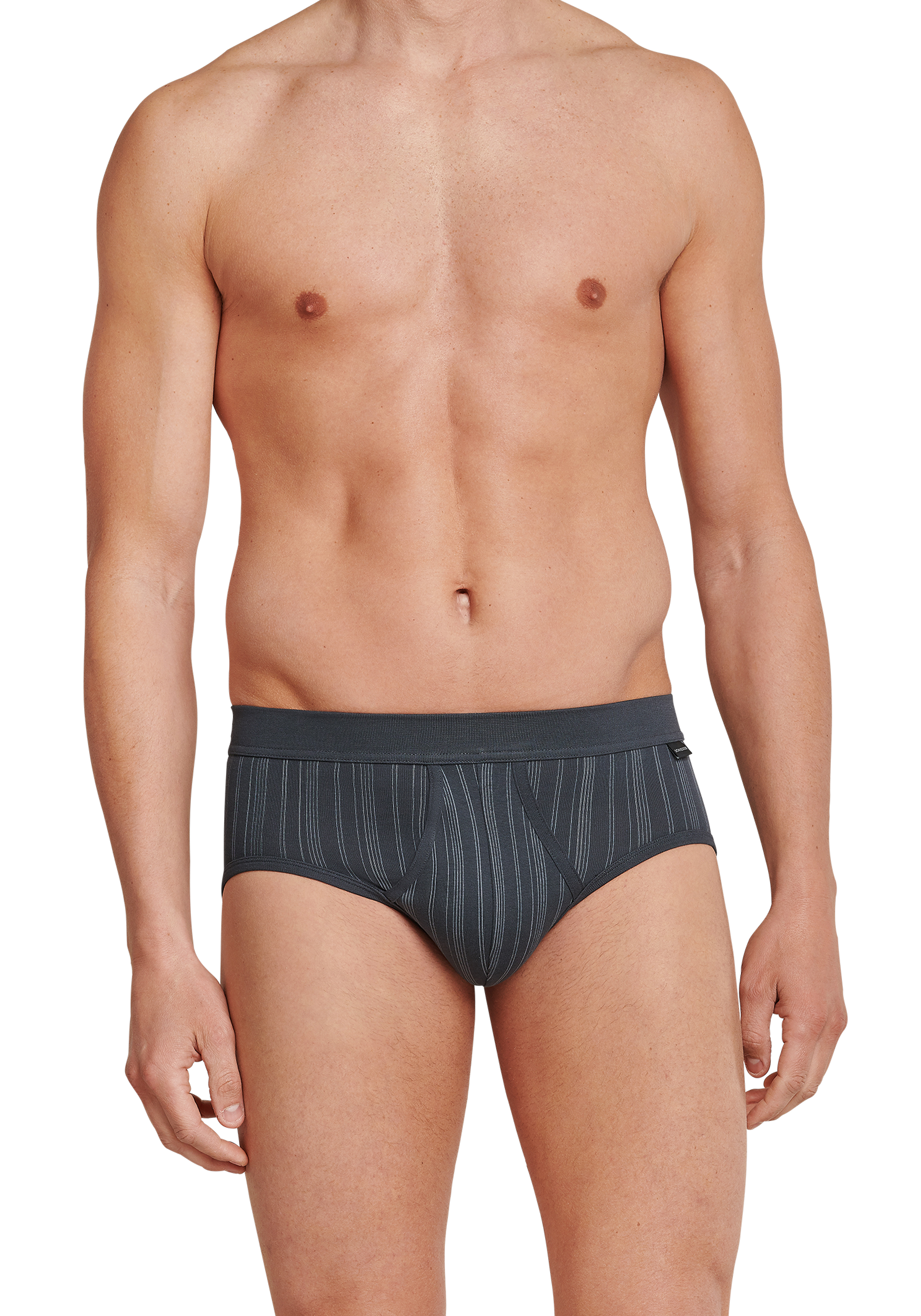 SCHIESSER Original Classics sportslips (2-pack), Feinripp met gulp, antraciet gestreept           