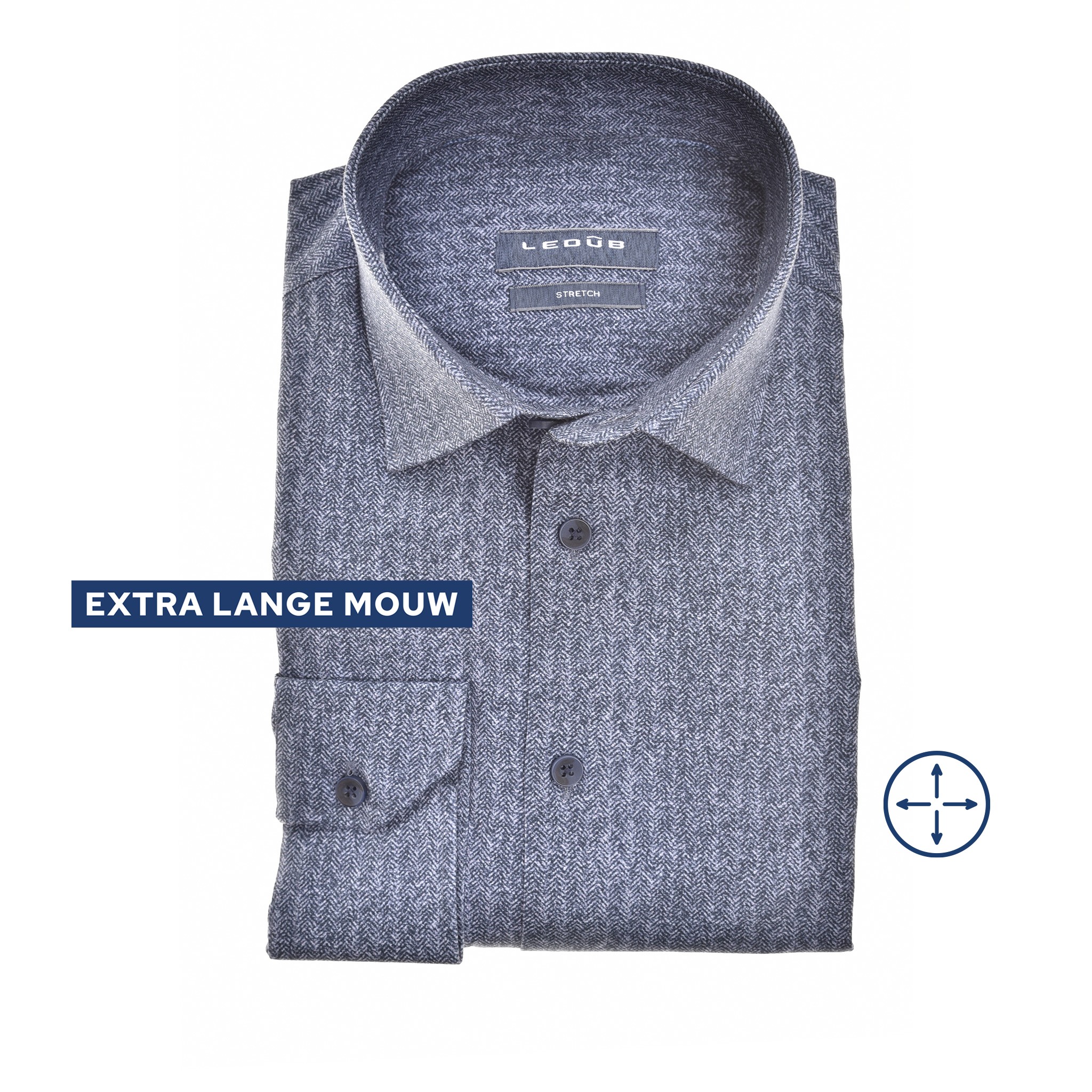 Ledub modern fit overhemd, mouwlengte 72 cm, popeline, donkerblauw dessin