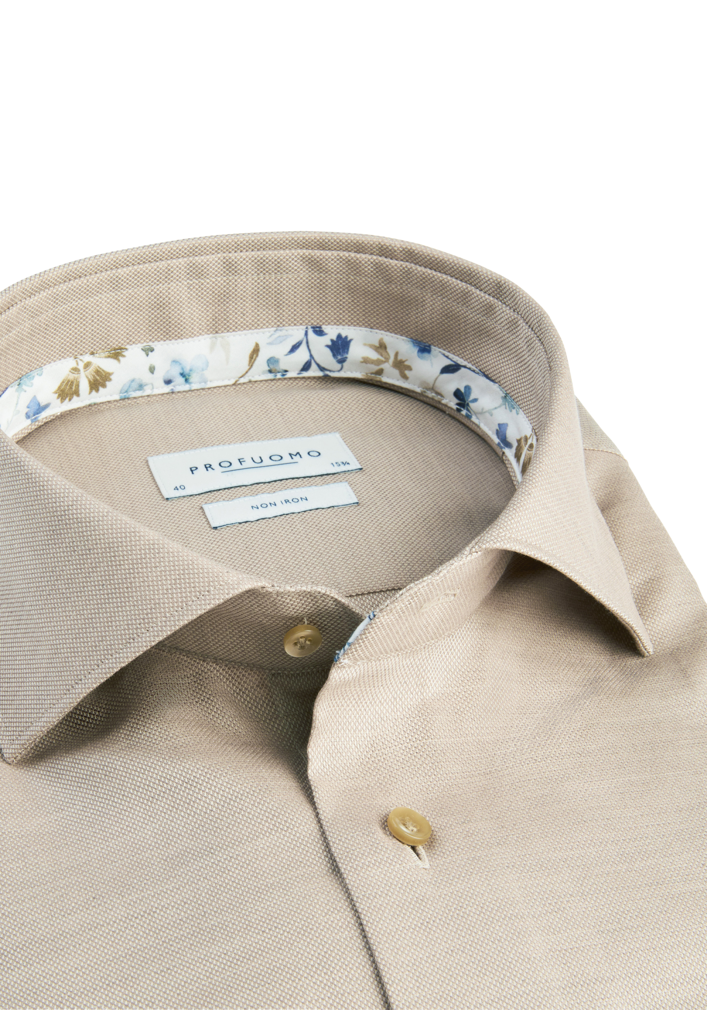 Profuomo slim fit heren overhemd, dobby, beige